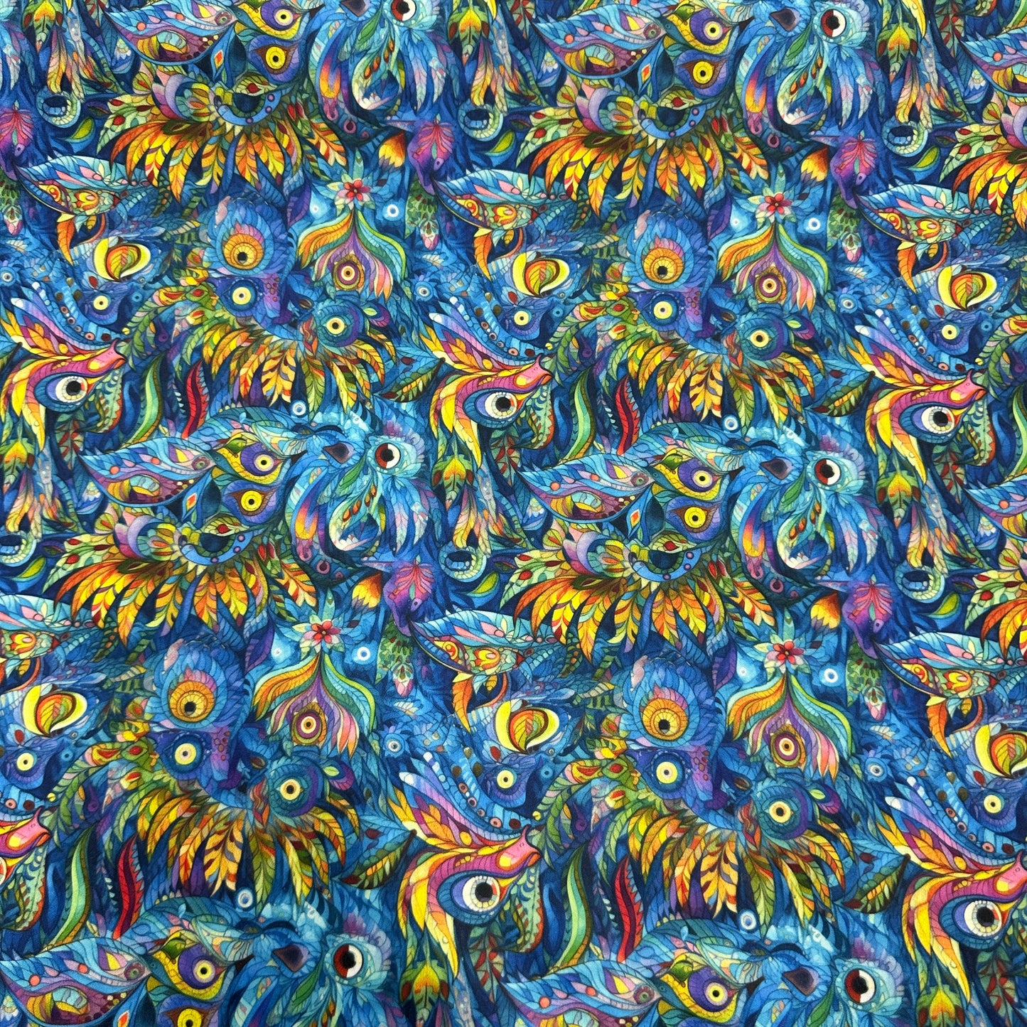 Folk Art Birds on Blue 1 mil PUL Fabric - Made in the USA - Nature's Fabrics