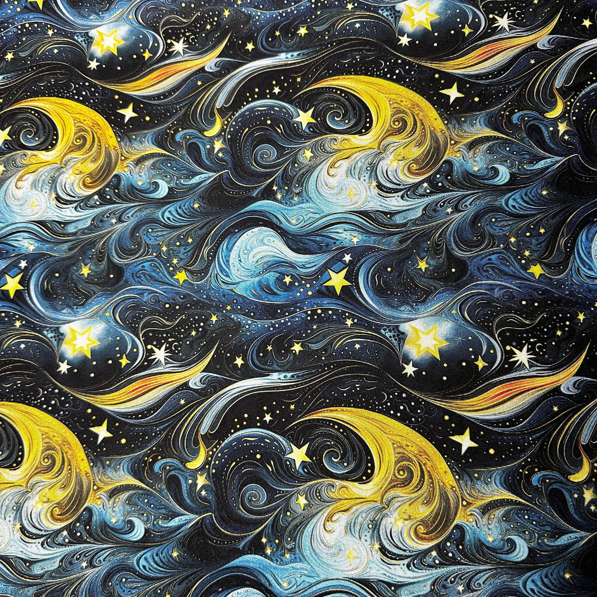 Golden Starry Sky on Double Brushed Polyester Jersey Fabric - Nature's Fabrics