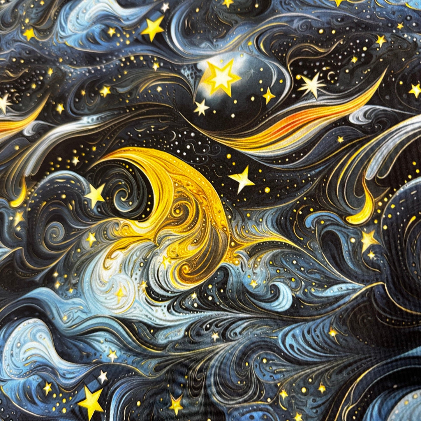 Golden Starry Sky on Scuba Athletic Knit Fabric - Nature's Fabrics