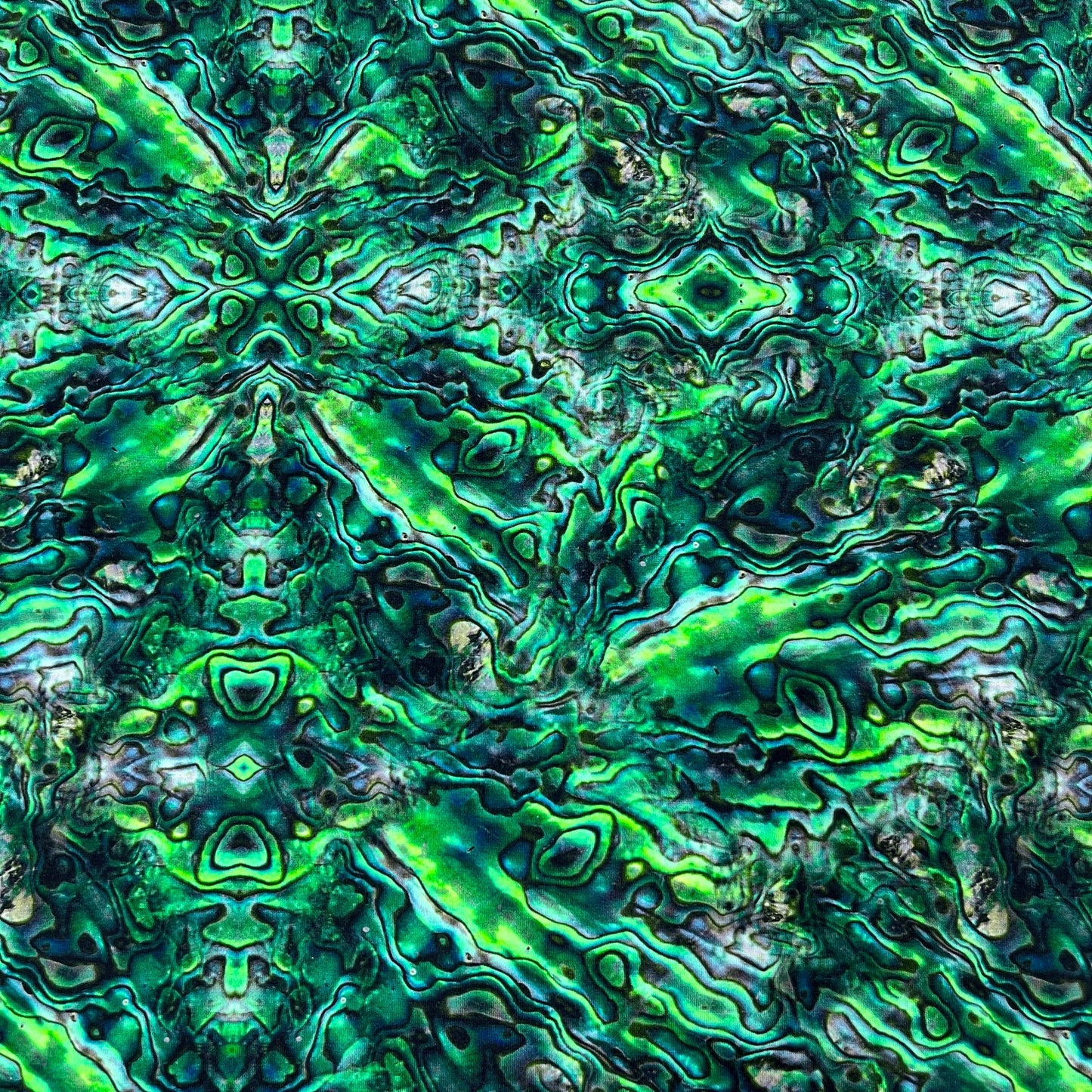 Green Abalone on Bamboo/Spandex Jersey Fabric - Nature's Fabrics