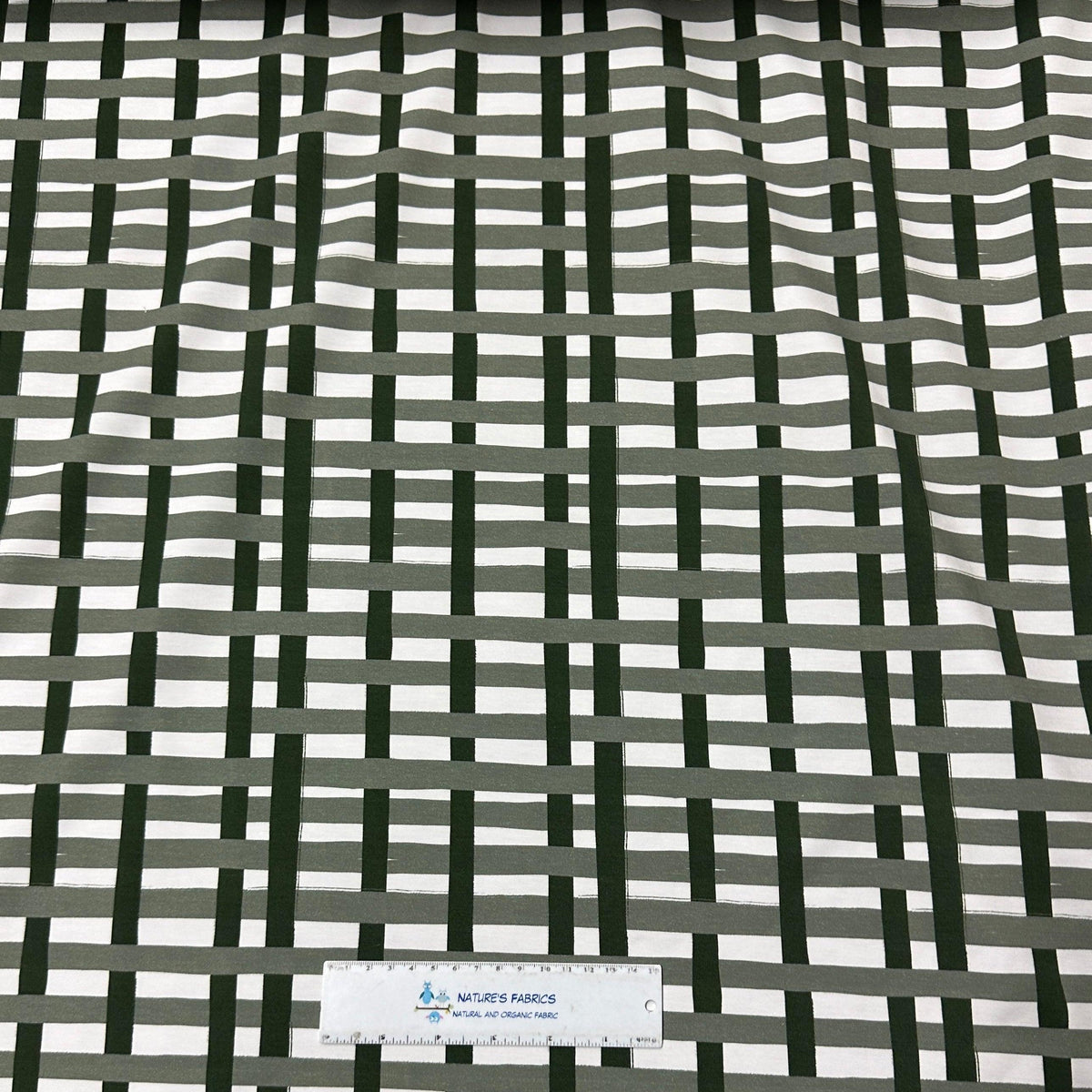 Green and White Plaid on Bamboo/Spandex Jersey Fabric - Nature's Fabrics