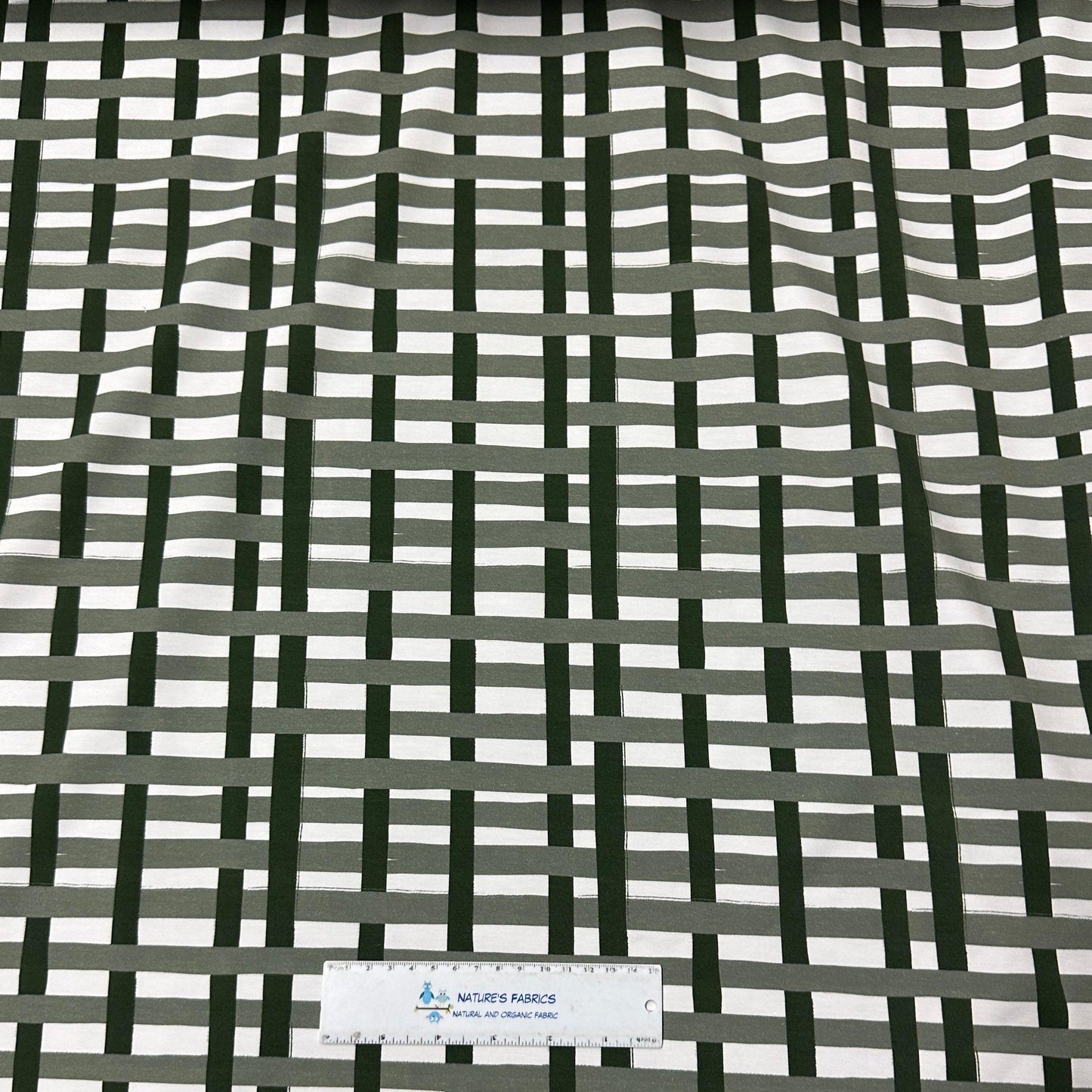 Green and White Plaid on Bamboo/Spandex Jersey Fabric - Nature's Fabrics