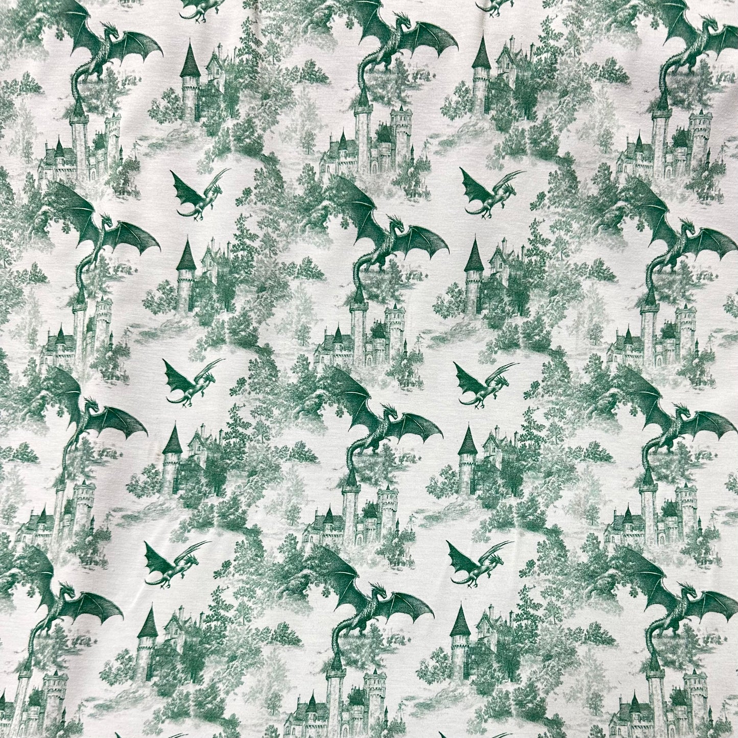 Green Dragon Toile on Bamboo/Spandex Jersey Fabric - Nature's Fabrics