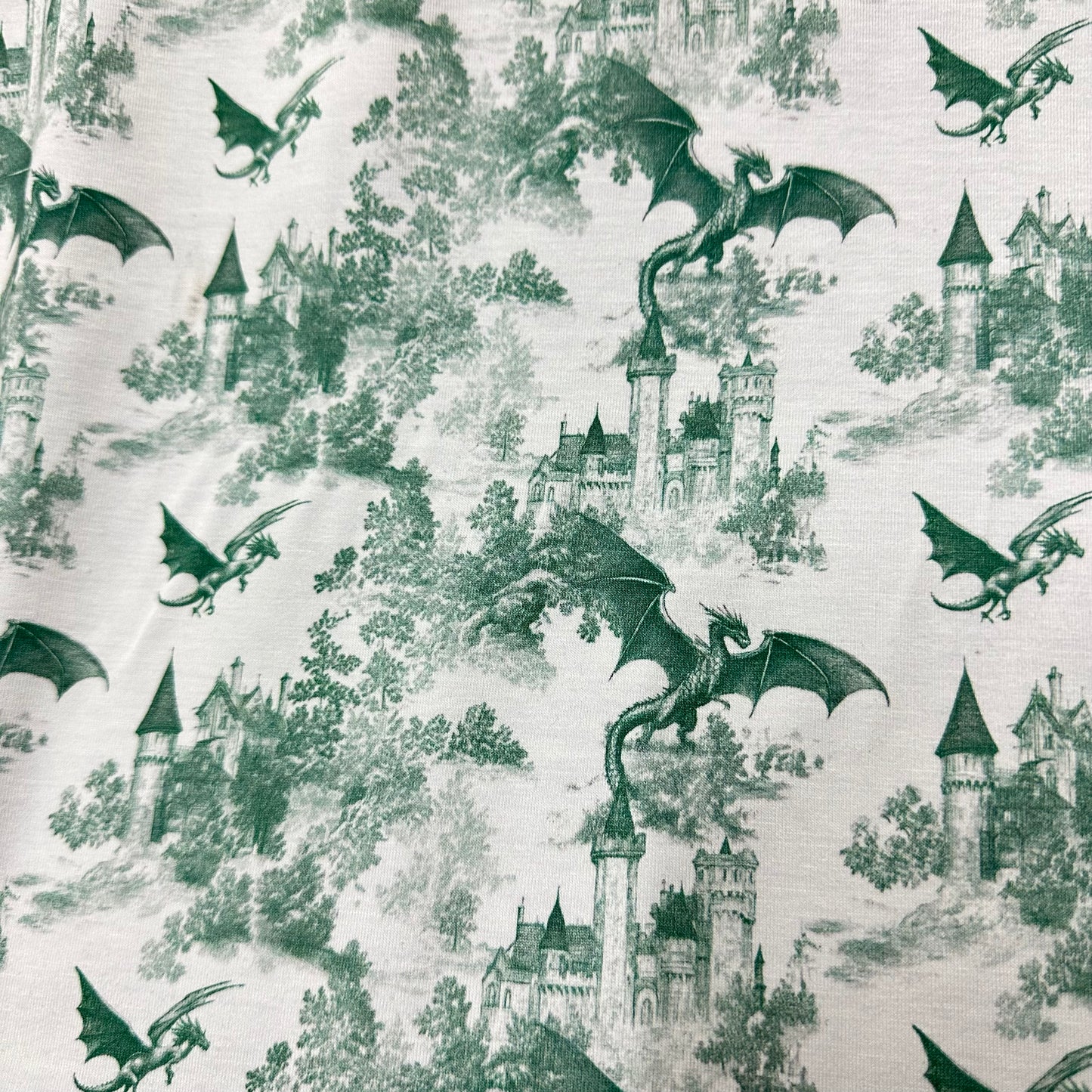 Green Dragon Toile on Bamboo/Spandex Jersey Fabric - Nature's Fabrics