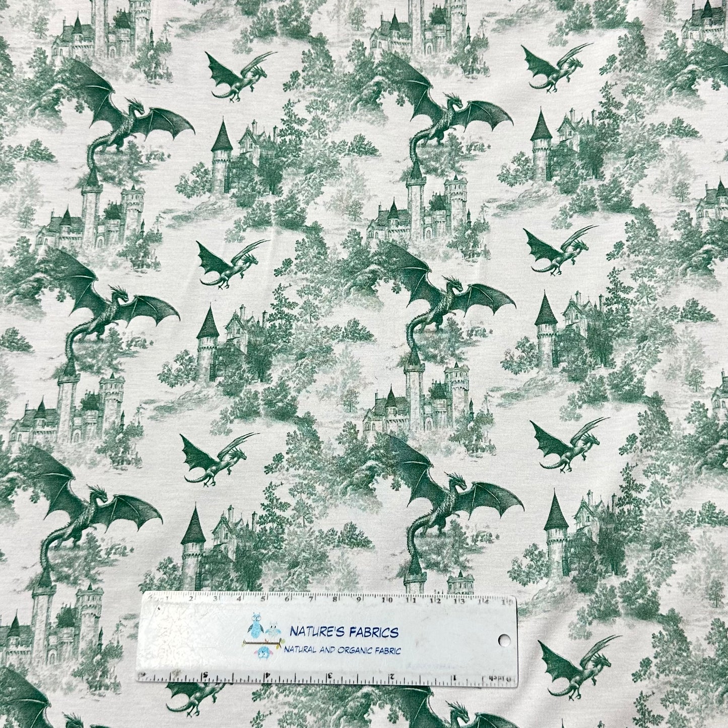 Green Dragon Toile on Bamboo/Spandex Jersey Fabric - Nature's Fabrics