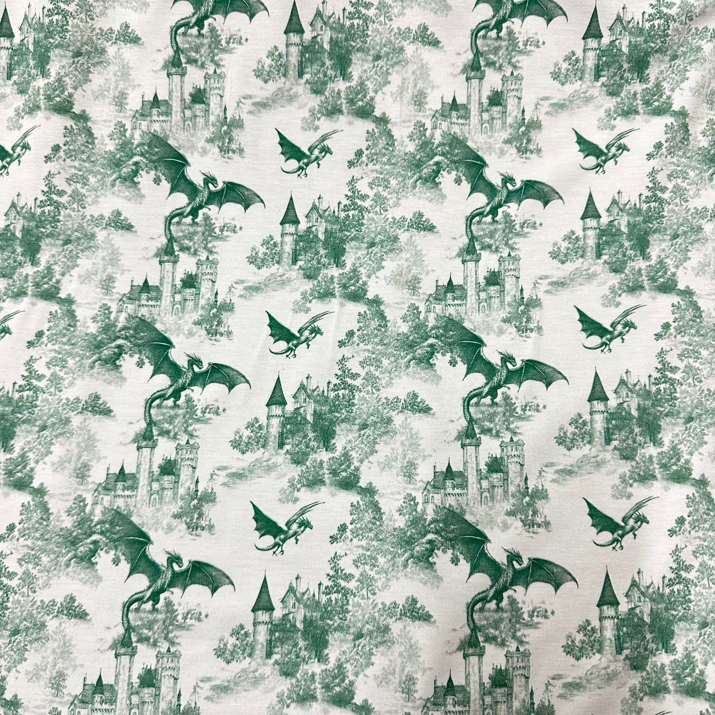 Green Dragon Toile on Bamboo/Spandex Jersey Fabric - Nature's Fabrics