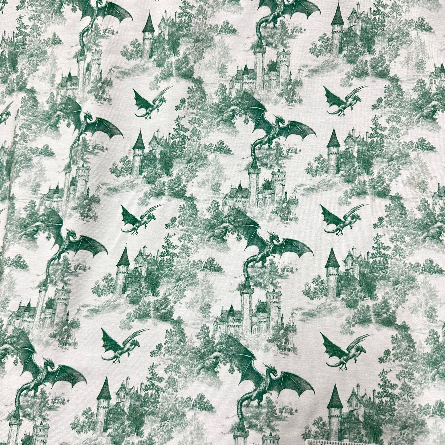 Green Dragon Toile on Bamboo/Spandex Jersey Fabric - Nature's Fabrics