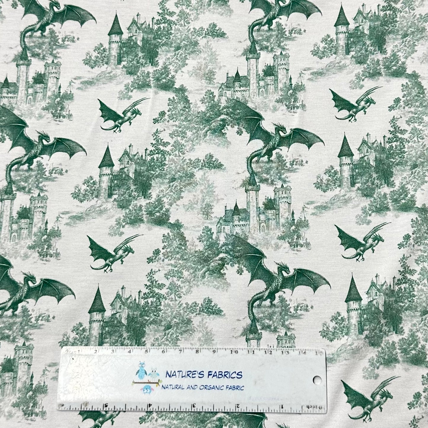 Green Dragon Toile on Bamboo/Spandex Jersey Fabric - Nature's Fabrics