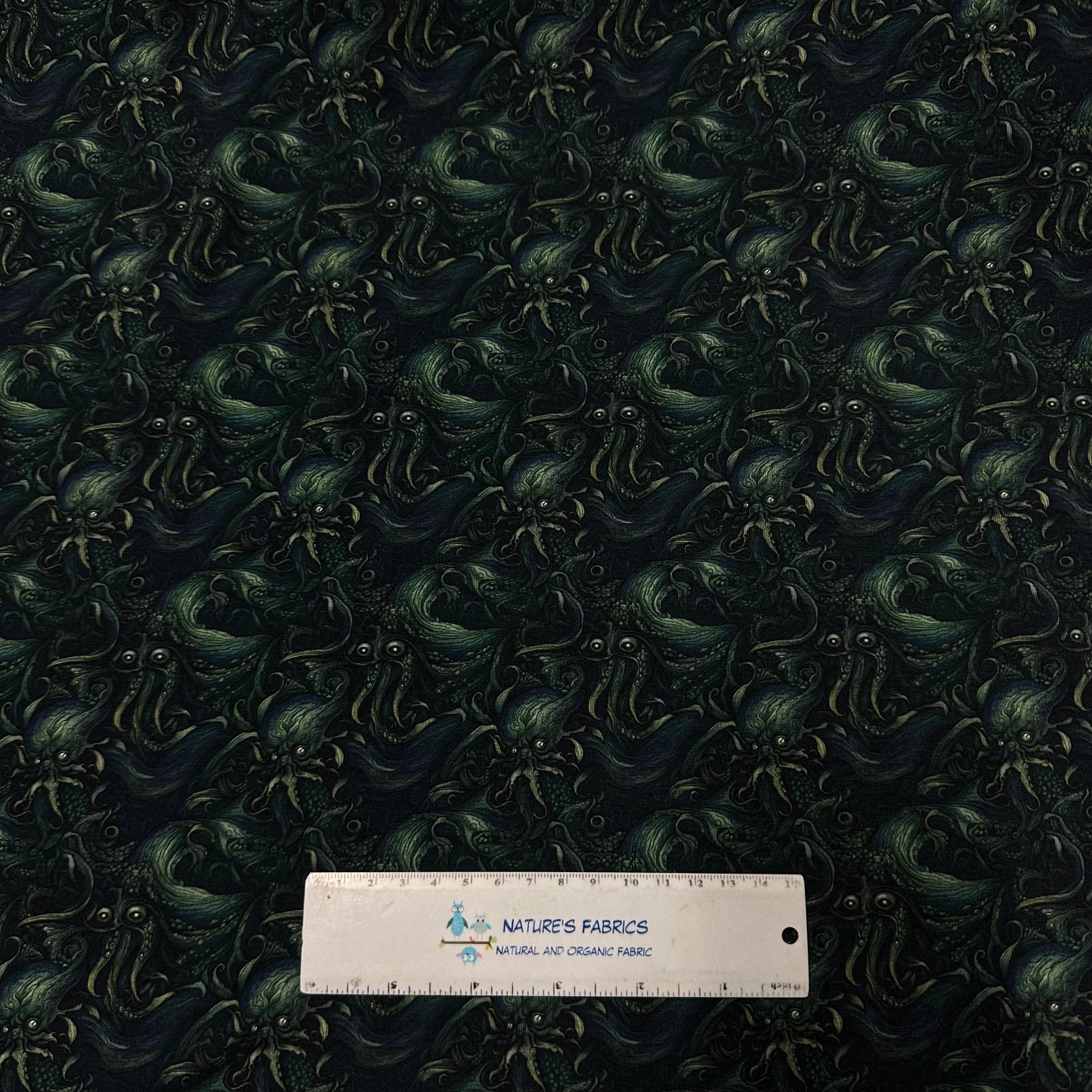 Green Octopus on Bamboo/Spandex Jersey Fabric - Nature's Fabrics
