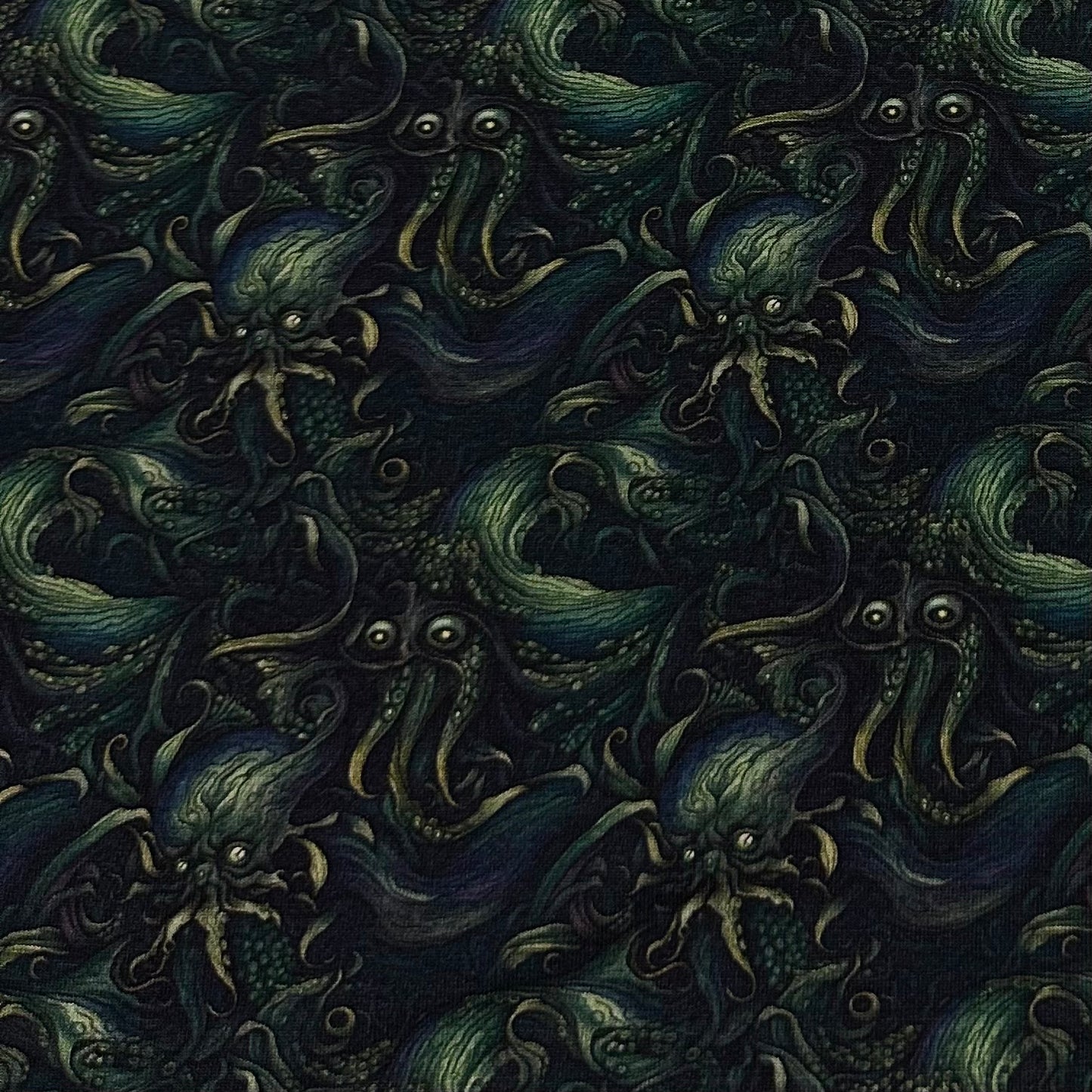 Green Octopus on Bamboo/Spandex Jersey Fabric - Nature's Fabrics