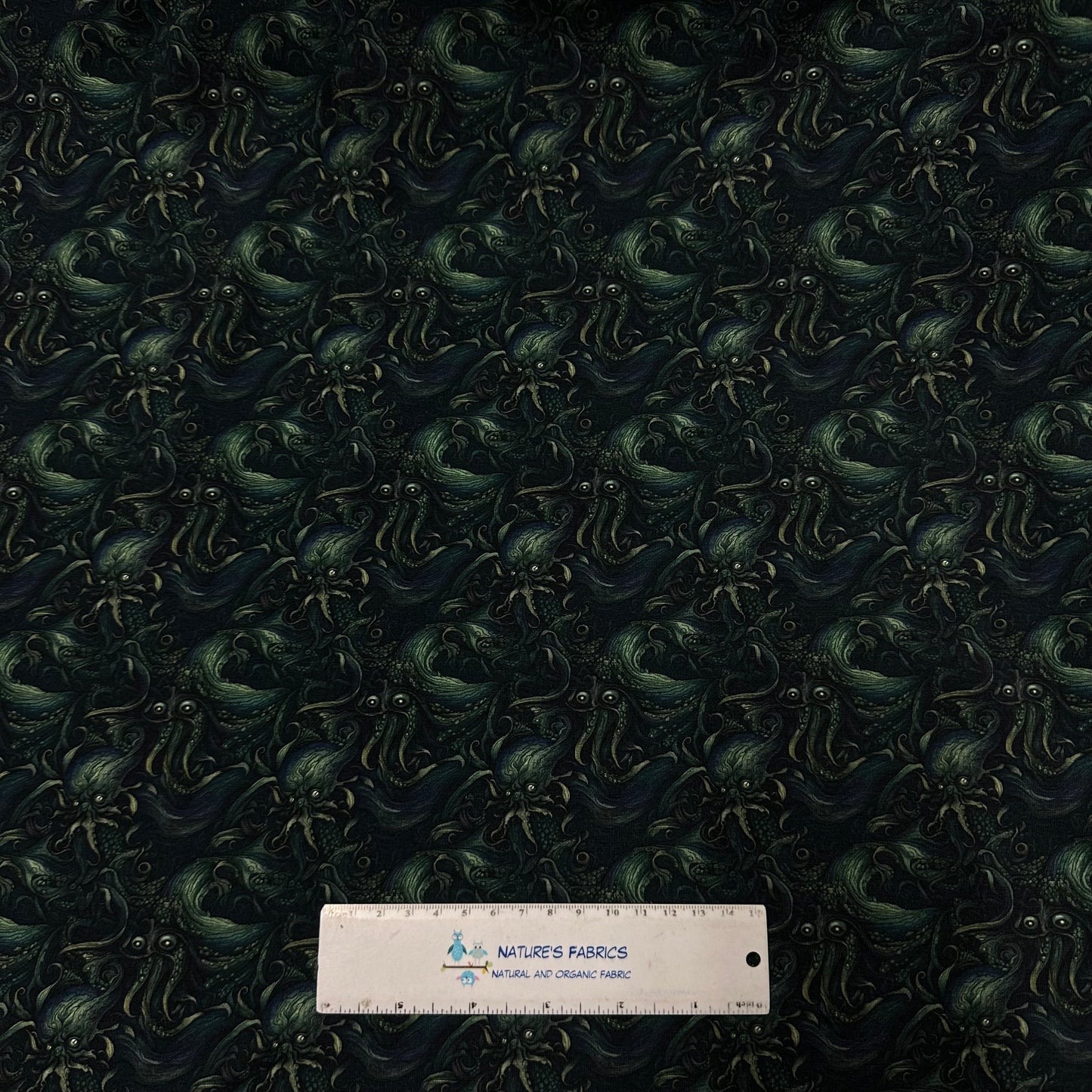 Green Octopus on Bamboo/Spandex Jersey Fabric - Nature's Fabrics