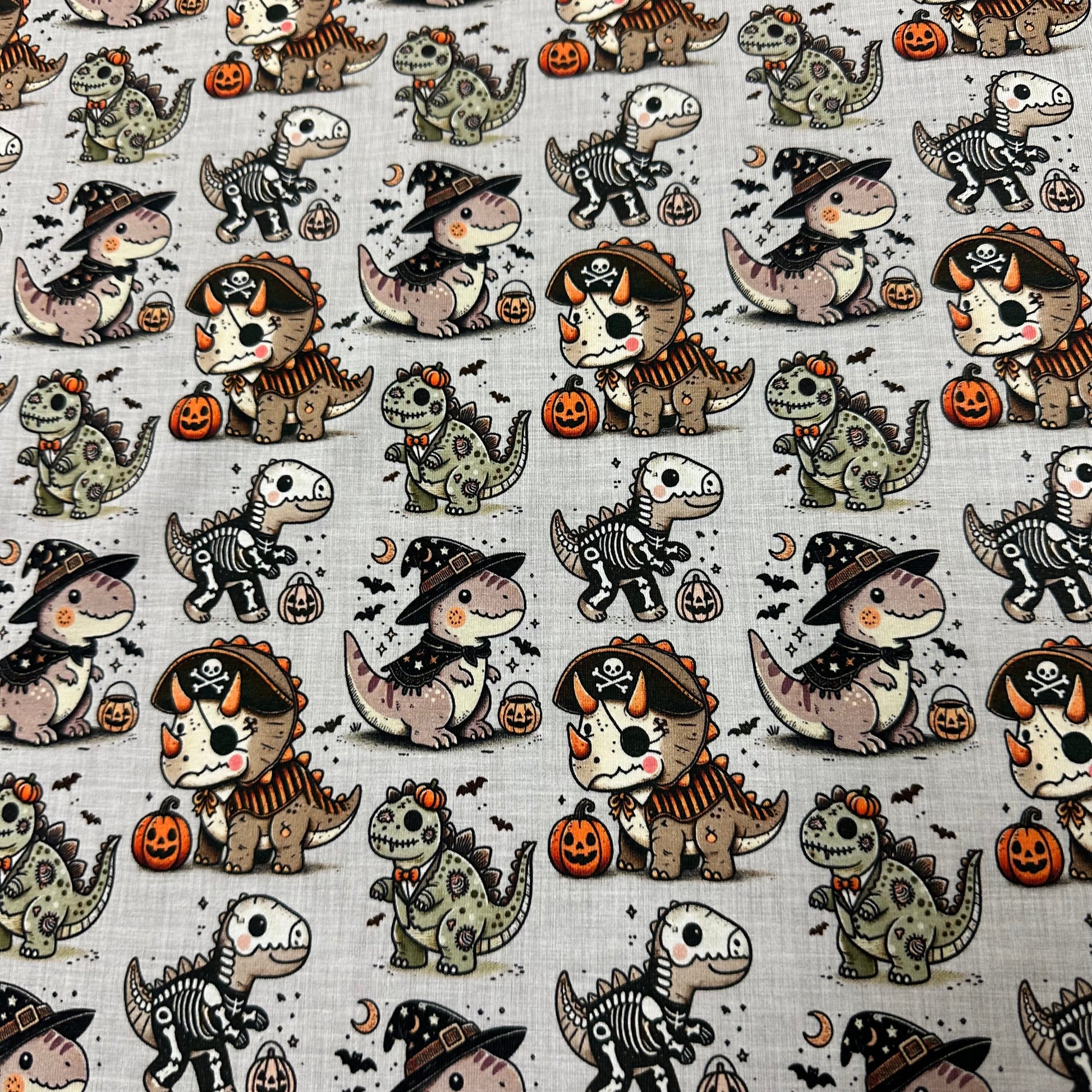 Halloween Dinos on Bamboo/Spandex Jersey Fabric - Nature's Fabrics