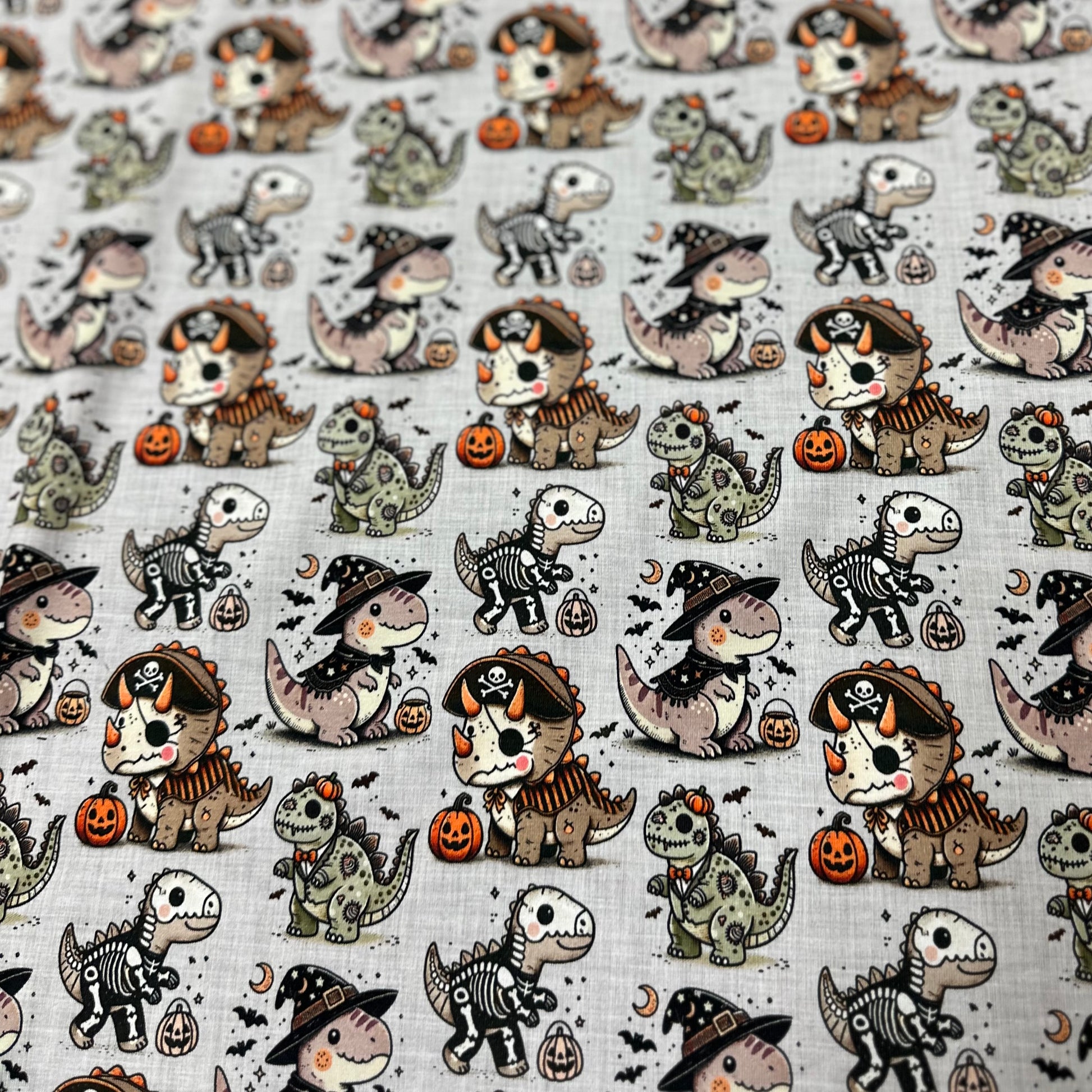 Halloween Dinos on Bamboo/Spandex Jersey Fabric - Nature's Fabrics