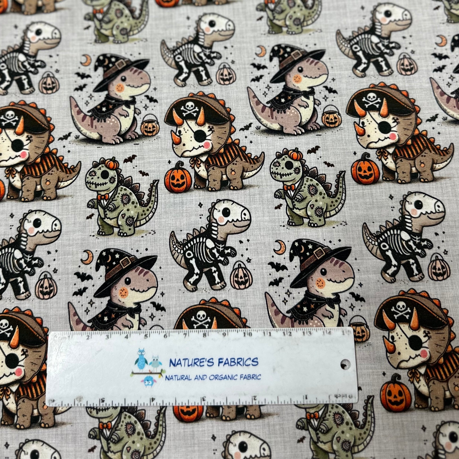 Halloween Dinos on Bamboo/Spandex Jersey Fabric - Nature's Fabrics