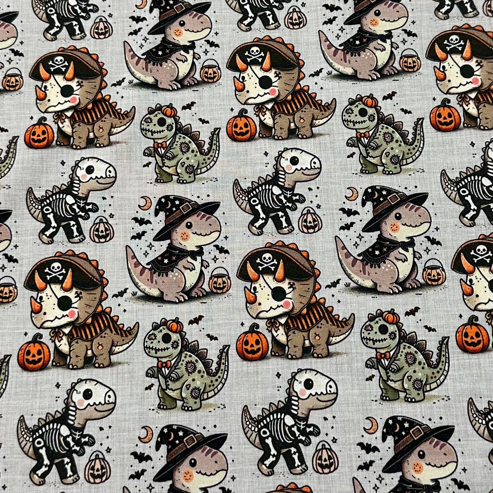 Halloween Dinos on Bamboo/Spandex Jersey Fabric - Nature's Fabrics