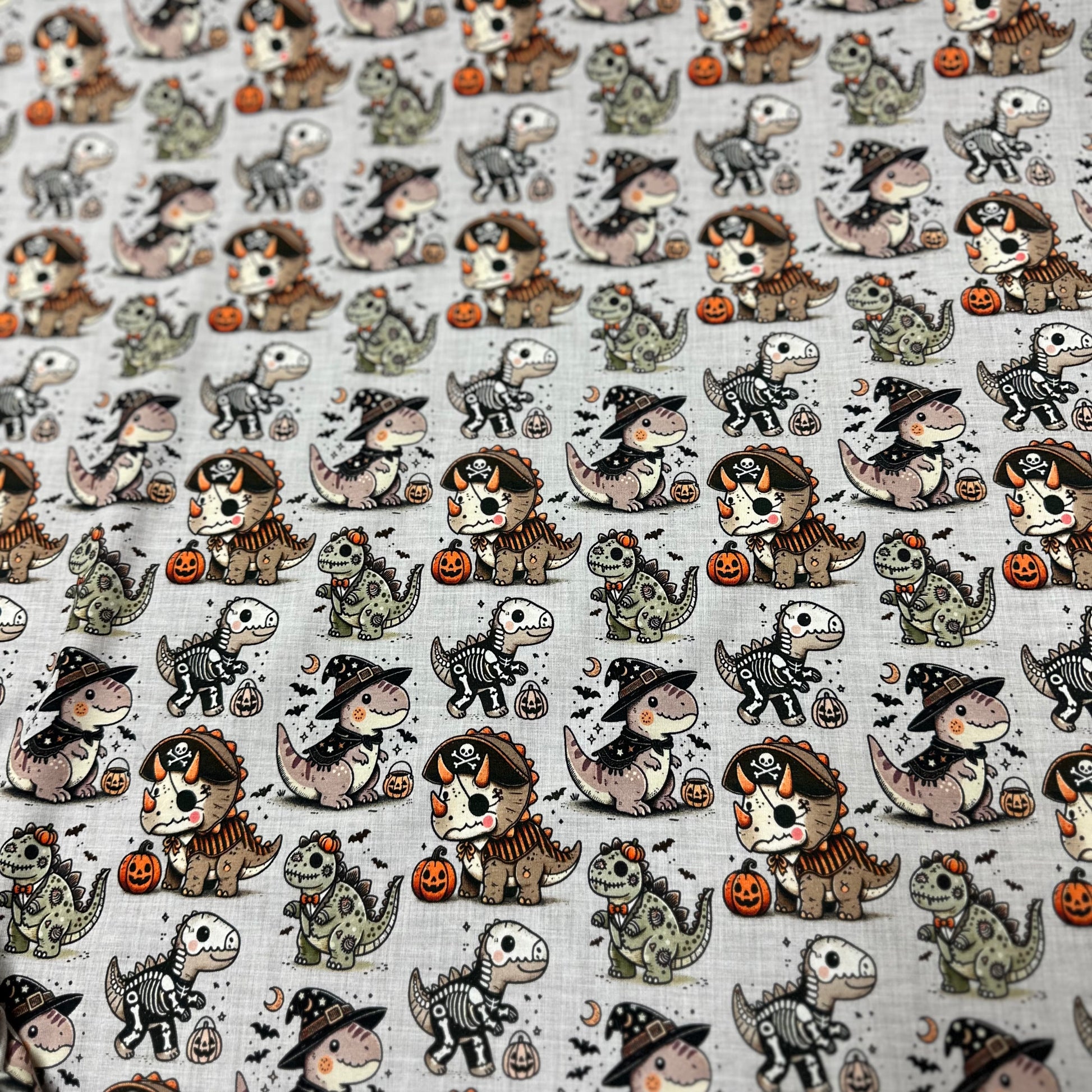 Halloween Dinos on Bamboo/Spandex Jersey Fabric - Nature's Fabrics