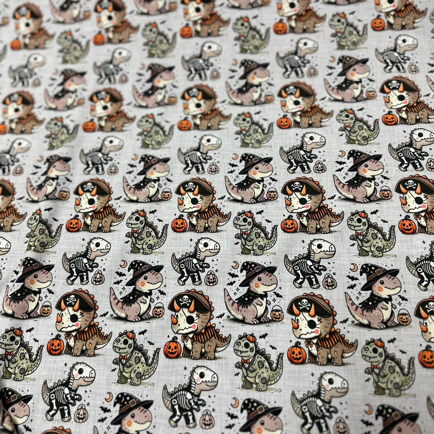 Halloween Dinos on Bamboo/Spandex Jersey Fabric - Nature's Fabrics