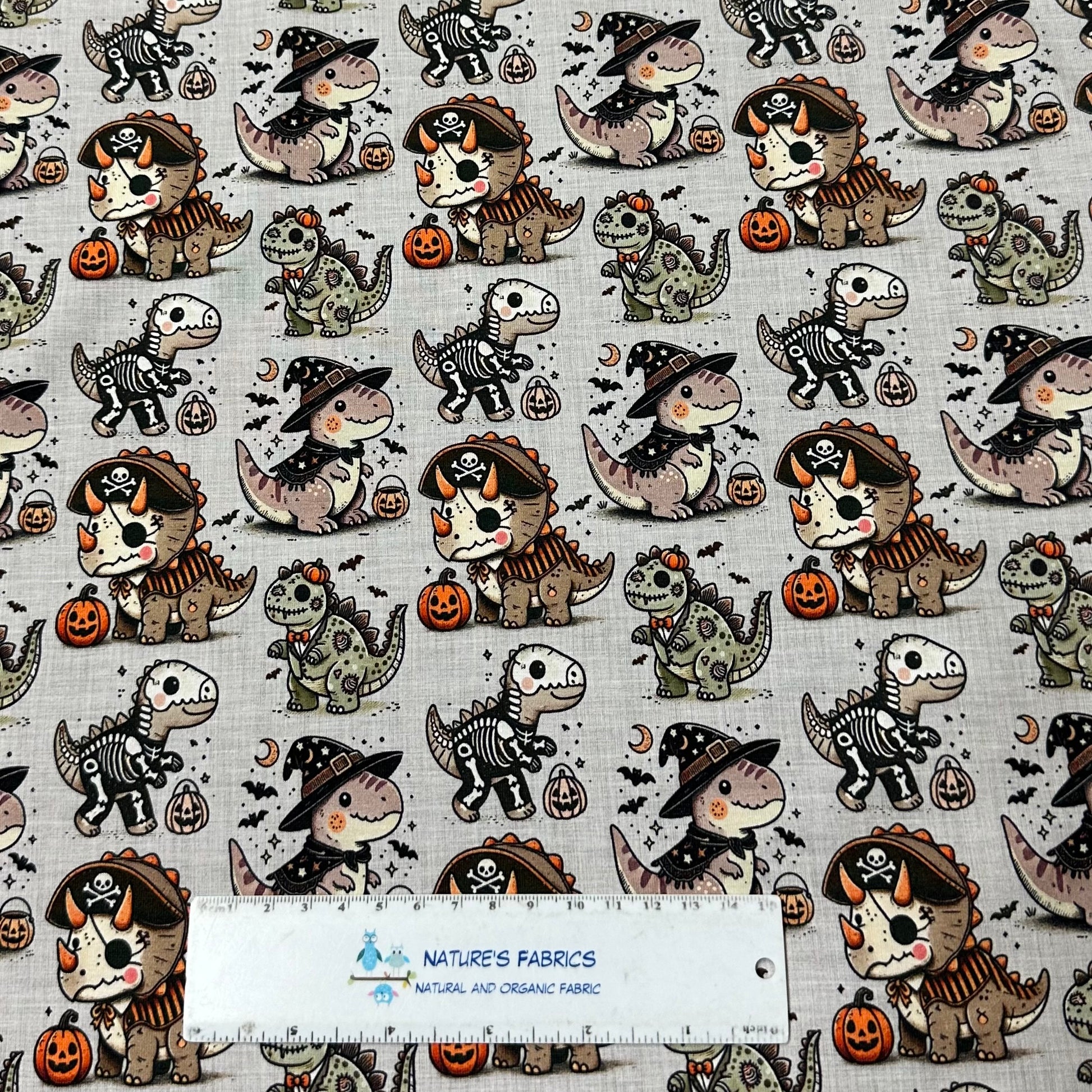 Halloween Dinos on Bamboo/Spandex Jersey Fabric - Nature's Fabrics