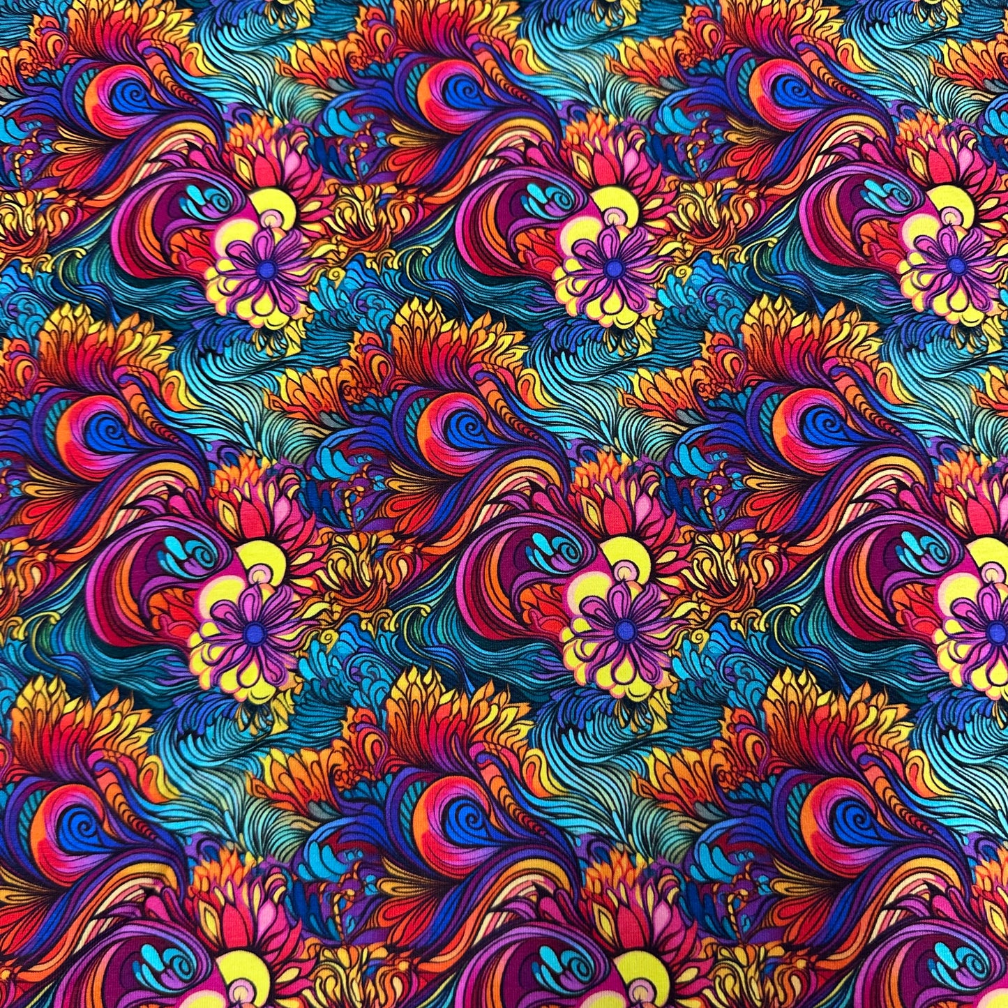 Hippie Swirls on Bamboo/Spandex Jersey Fabric - Nature's Fabrics