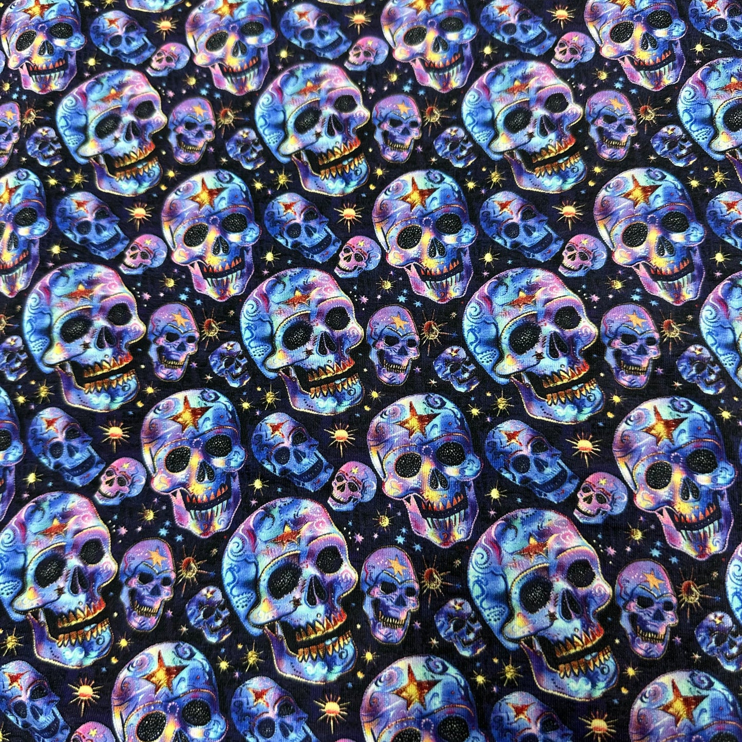 Iridescent Skulls on Bamboo/Spandex Jersey Fabric - Nature's Fabrics
