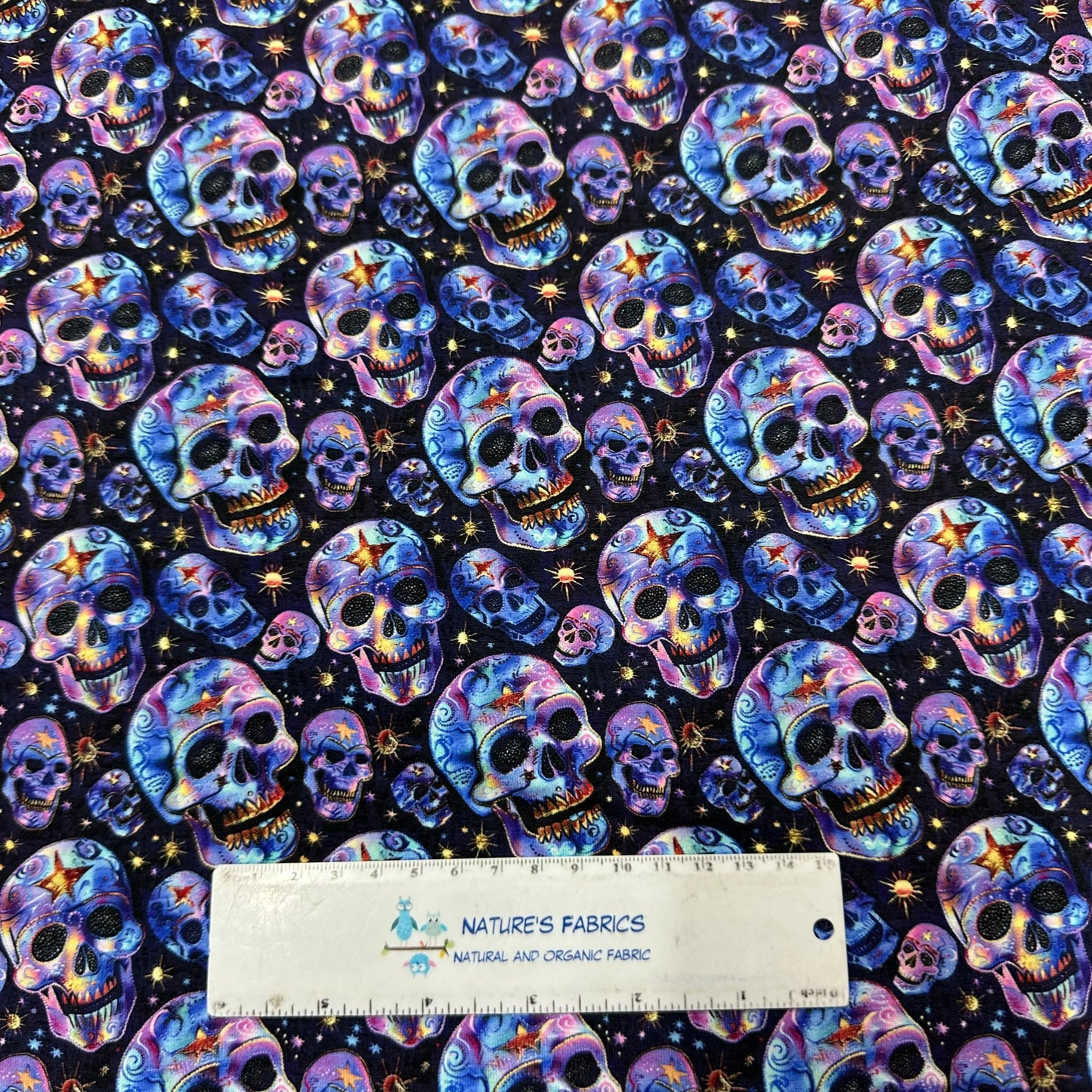 Iridescent Skulls on Bamboo/Spandex Jersey Fabric - Nature's Fabrics