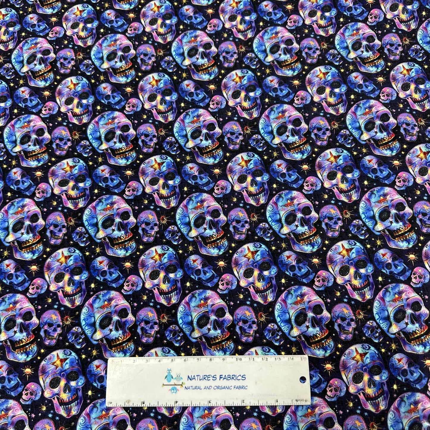 Iridescent Skulls on Bamboo/Spandex Jersey Fabric - Nature's Fabrics