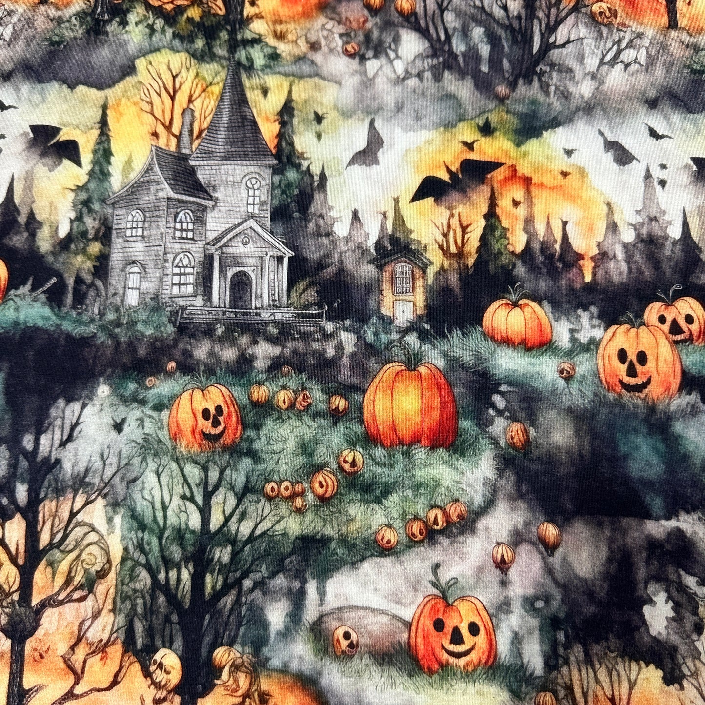 Jack O Lanterns on Bamboo/Spandex Jersey Fabric - Nature's Fabrics