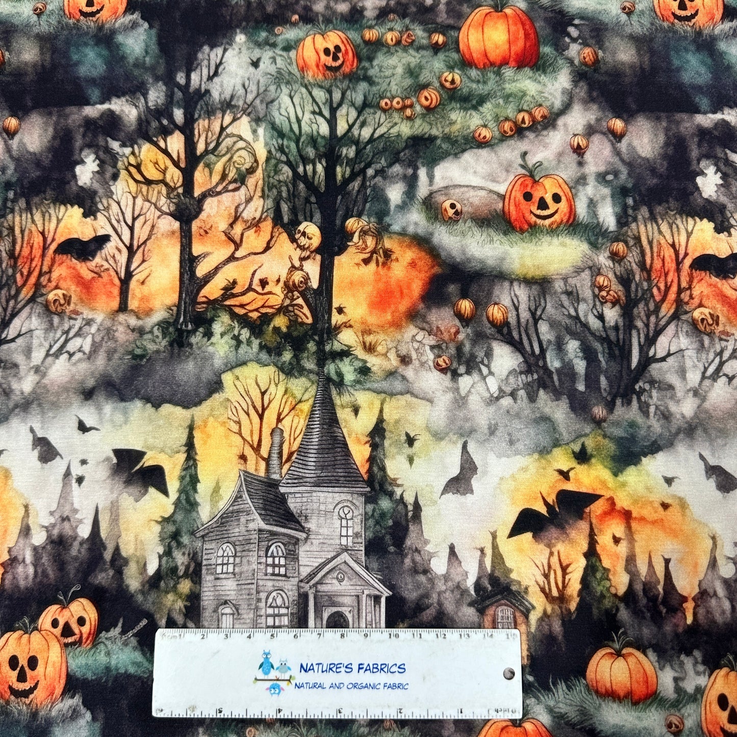 Jack O Lanterns on Bamboo/Spandex Jersey Fabric - Nature's Fabrics