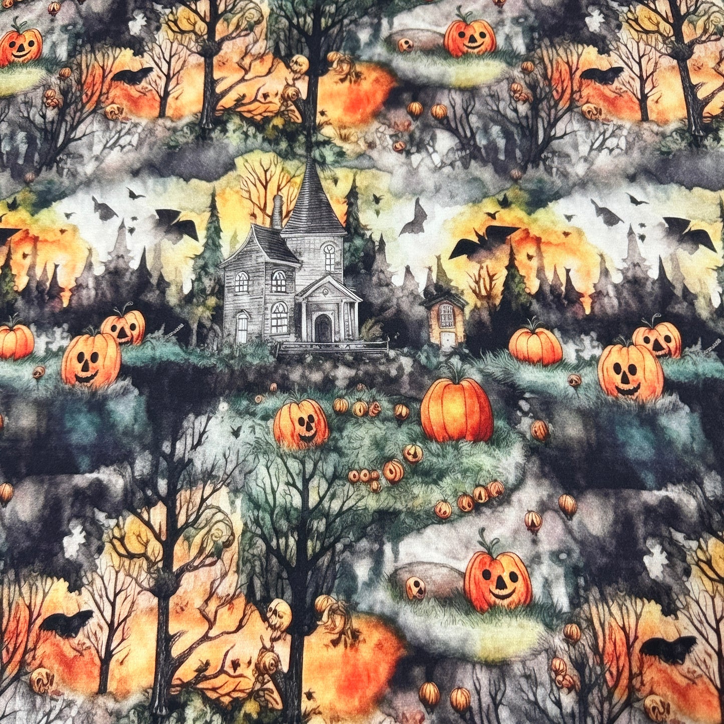 Jack O Lanterns on Bamboo/Spandex Jersey Fabric - Nature's Fabrics