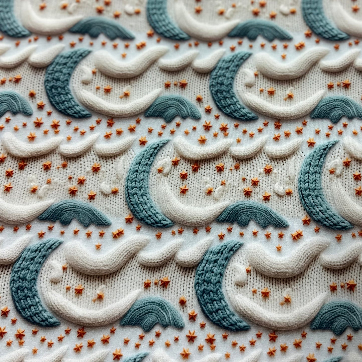 Knitted Moons on Bamboo Stretch French Terry Fabric - Nature's Fabrics