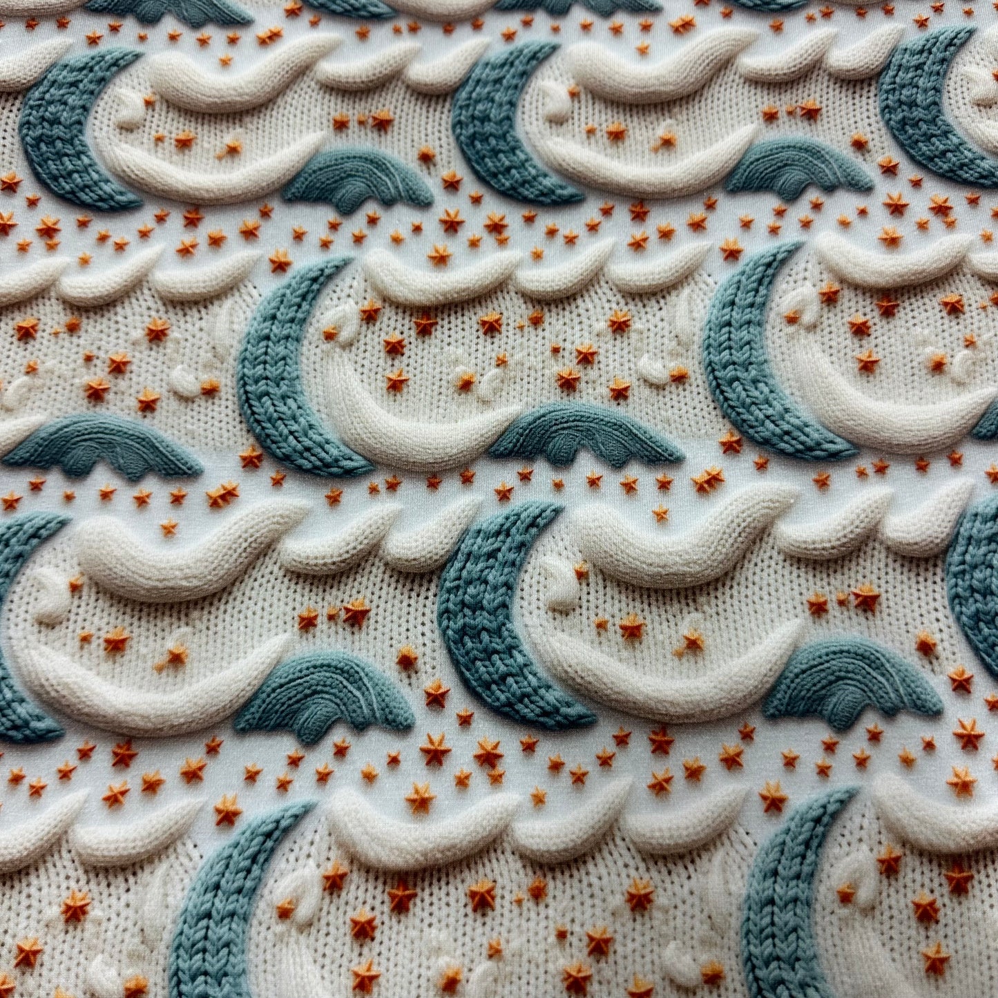 Knitted Moons on Bamboo Stretch French Terry Fabric - Nature's Fabrics