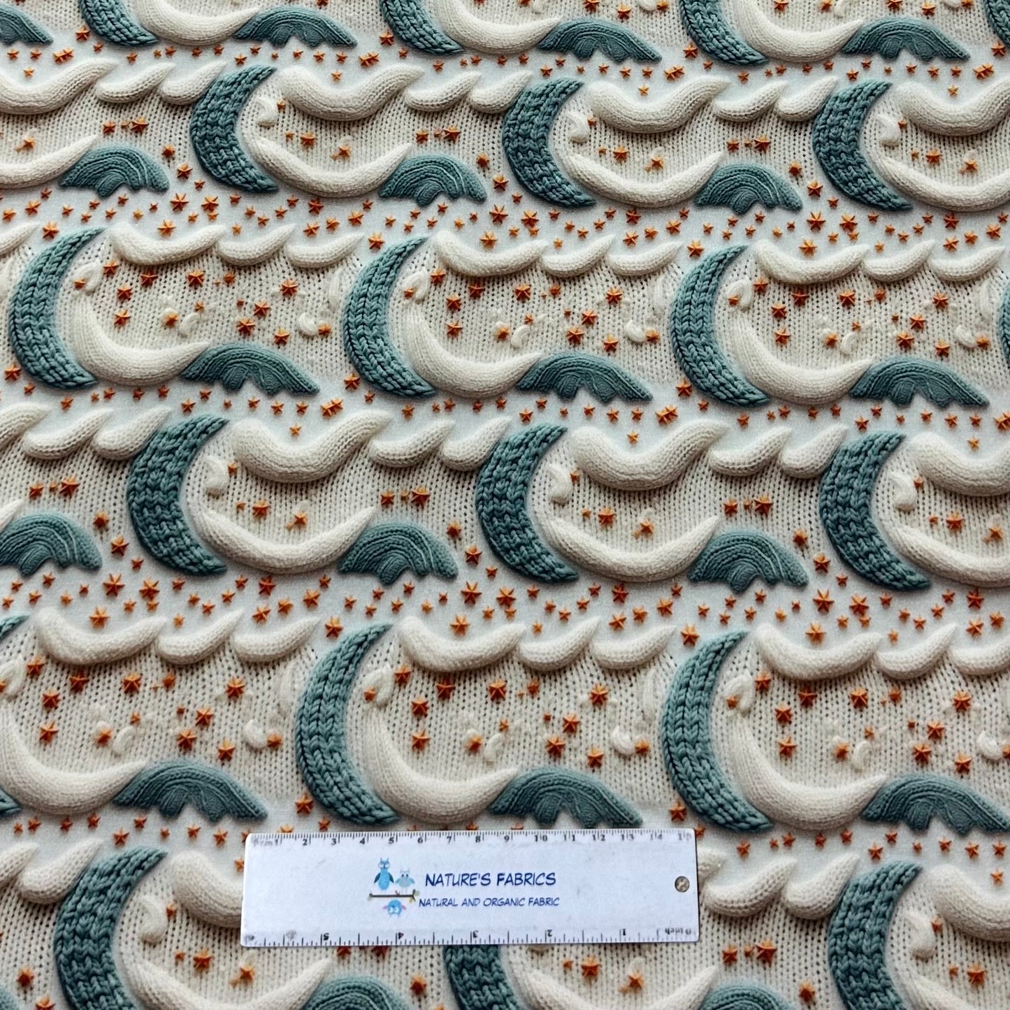 Knitted Moons on Bamboo Stretch French Terry Fabric - Nature's Fabrics
