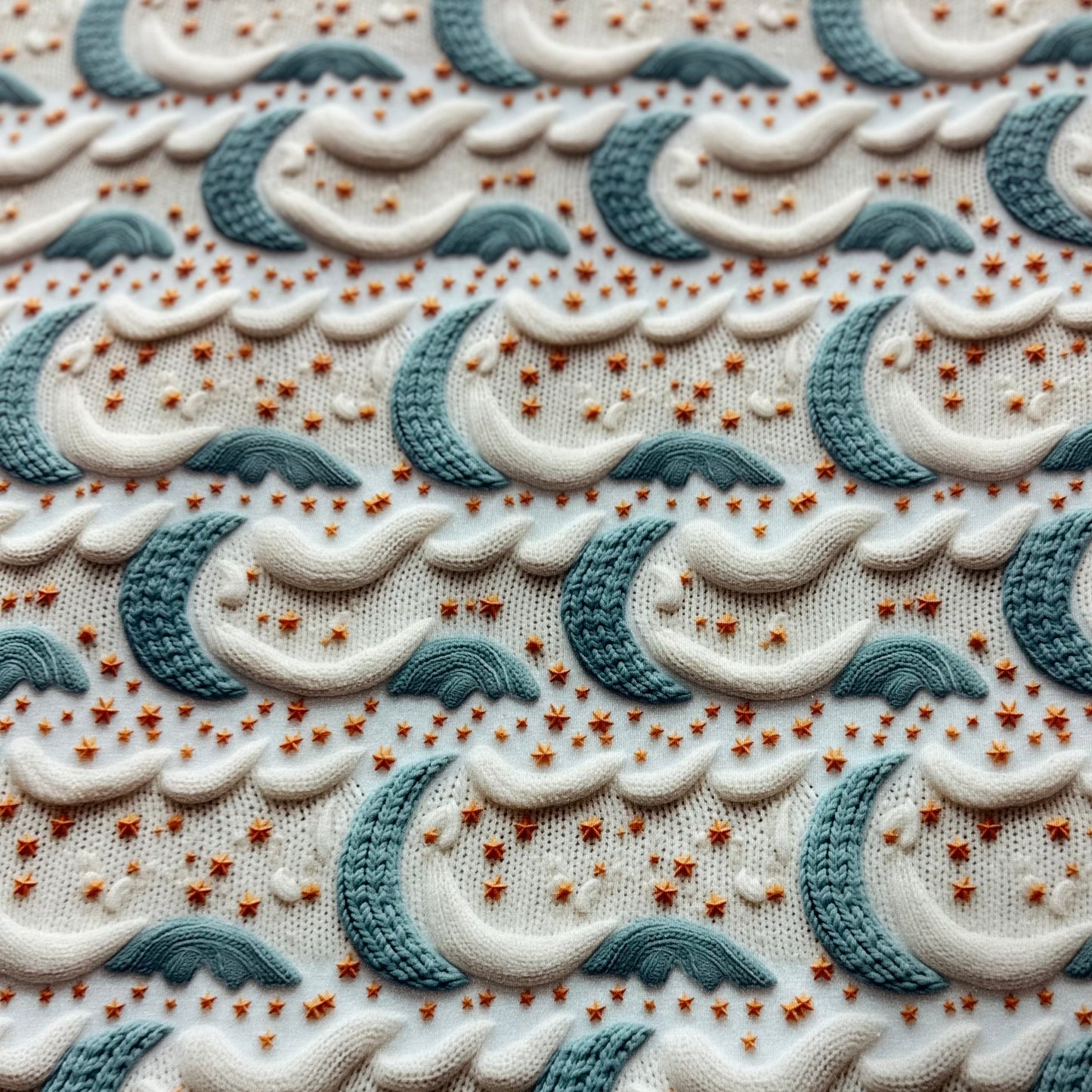 Knitted Moons on Bamboo Stretch French Terry Fabric - Nature's Fabrics