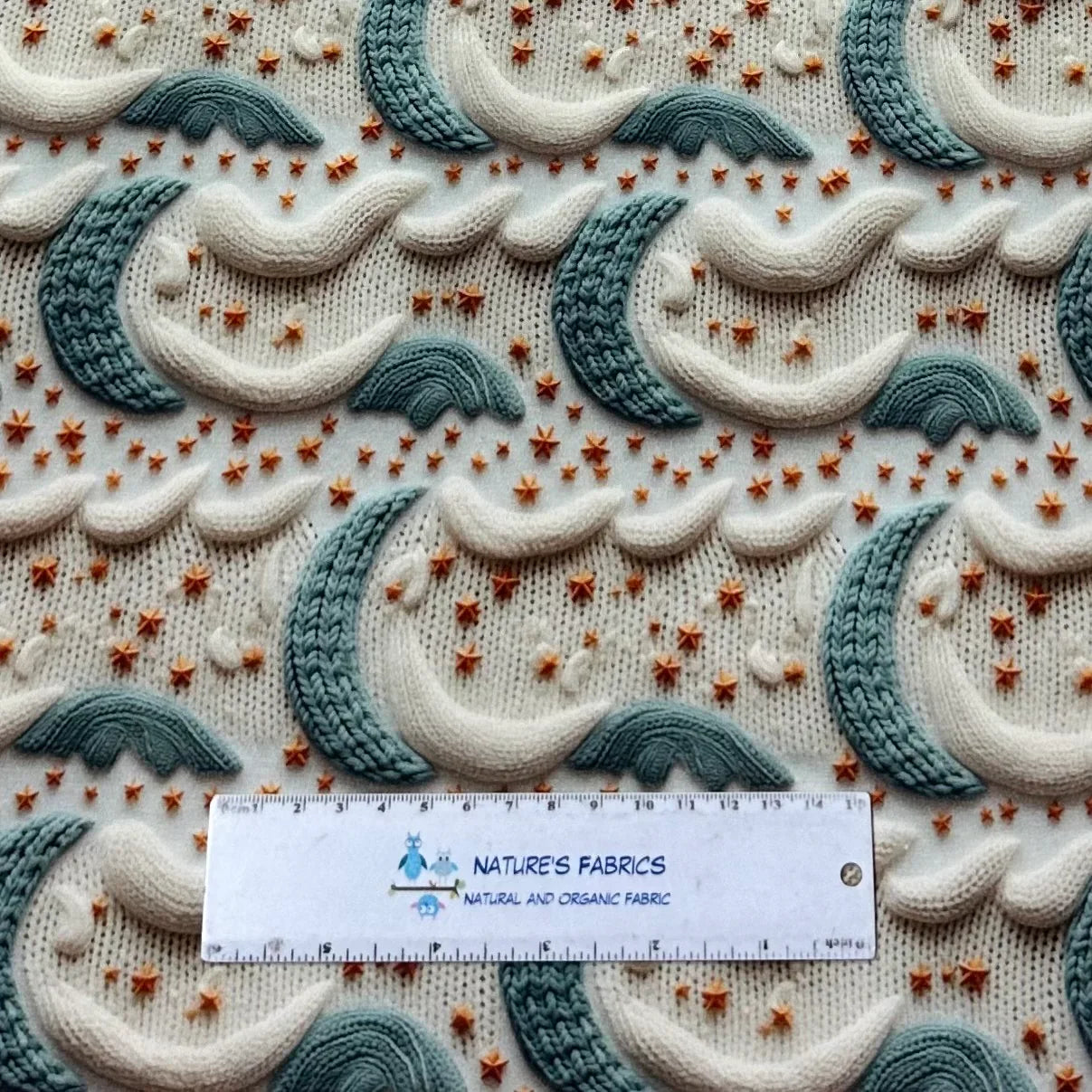 Knitted Moons on Bamboo/Spandex Jersey Fabric - Nature's Fabrics