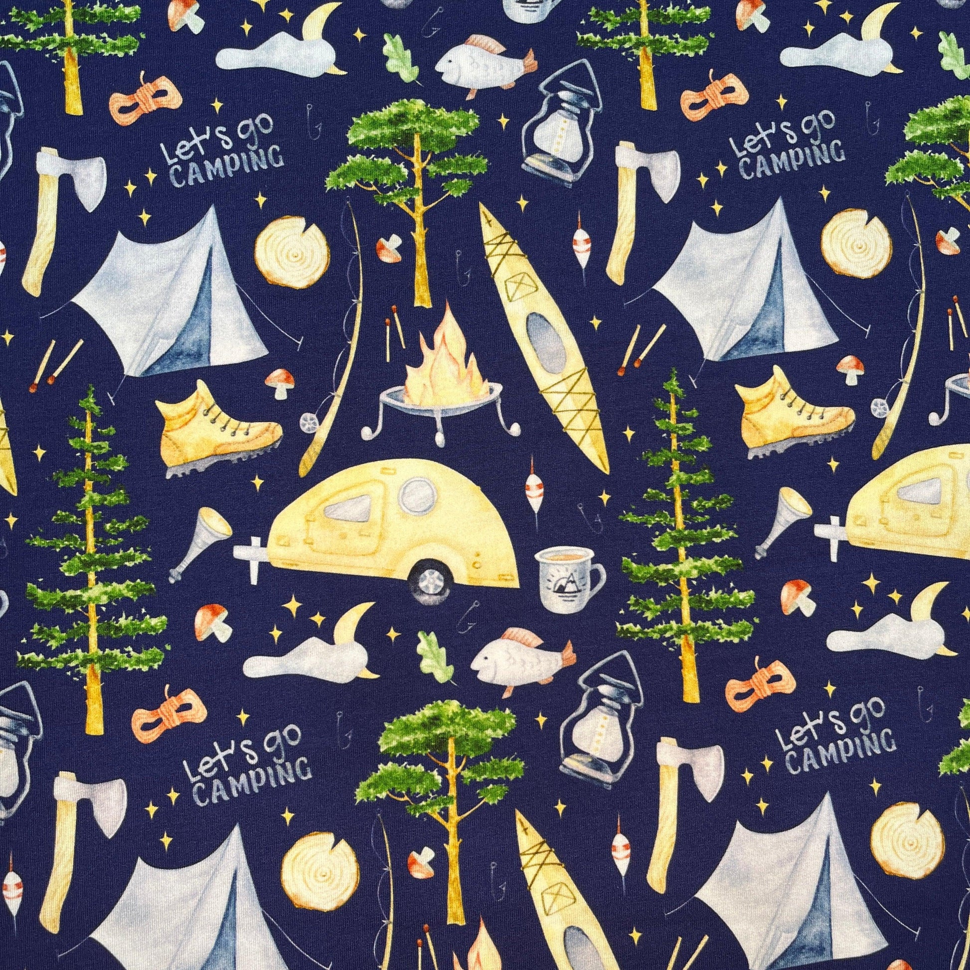 Let's Go Camping on Bamboo/Spandex Jersey Fabric - Nature's Fabrics