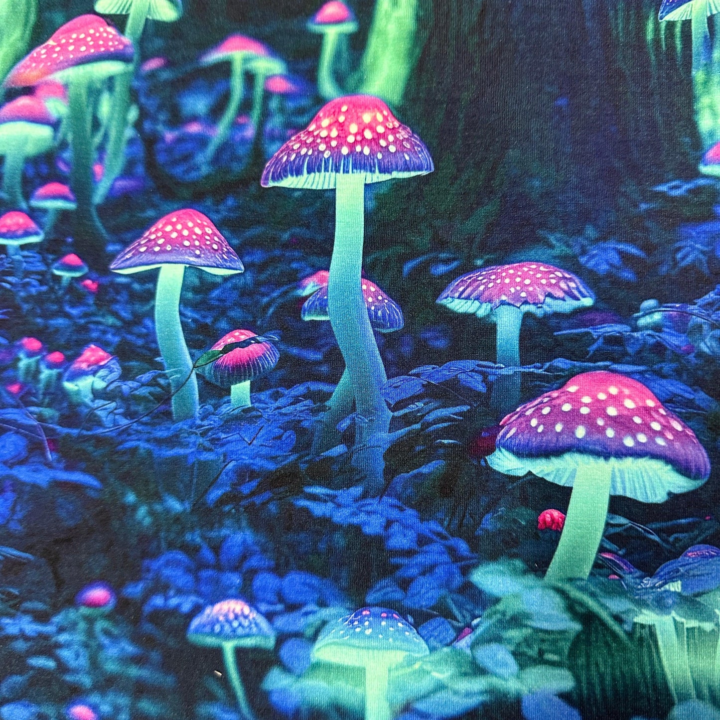 Luminescent Mushrooms on Bamboo Stretch French Terry Fabric - Nature's Fabrics