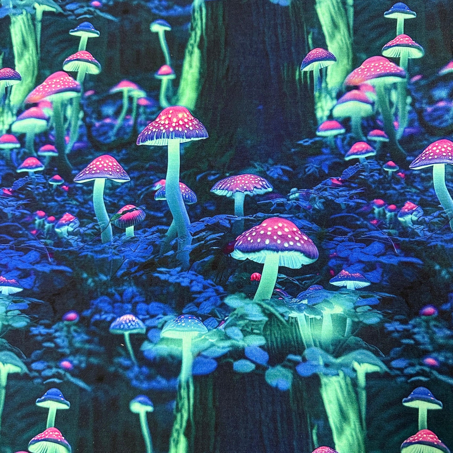 Luminescent Mushrooms on Bamboo Stretch French Terry Fabric - Nature's Fabrics