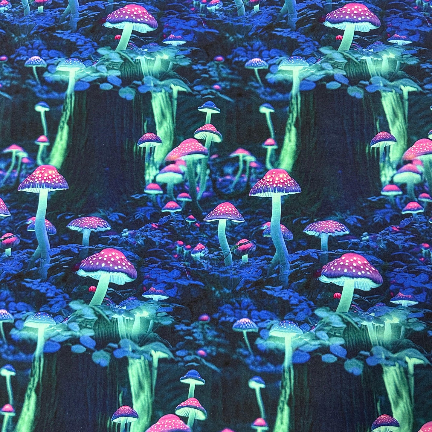 Luminescent Mushrooms on Bamboo Stretch French Terry Fabric - Nature's Fabrics