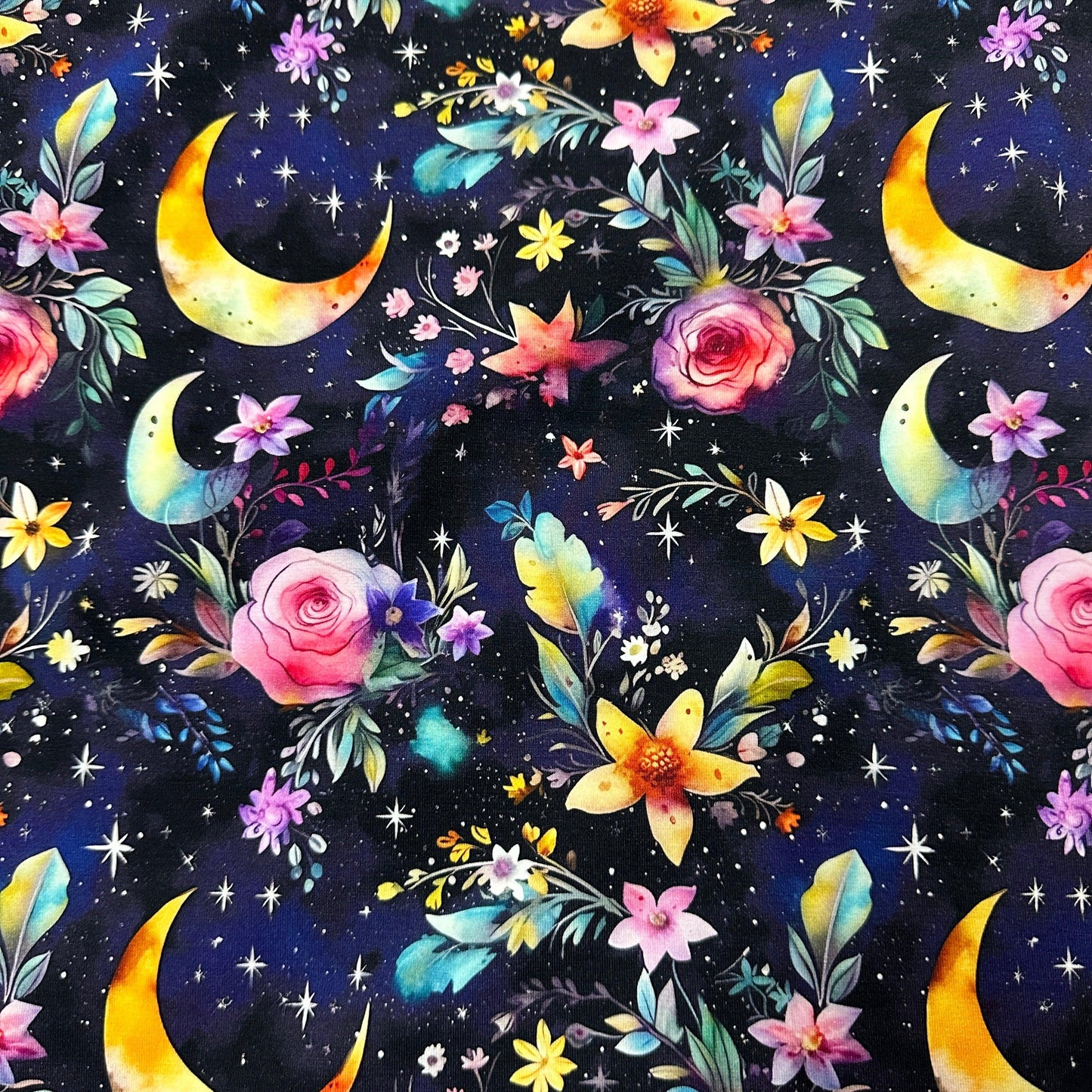 Magic Moon Garden on Bamboo/Spandex Jersey Fabric - Nature's Fabrics