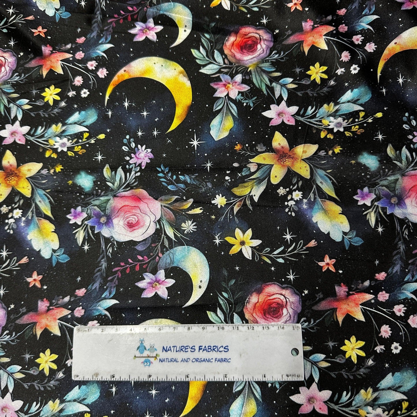 Magic Moon Garden on Double Brushed Polyester Jersey Fabric - Nature's Fabrics