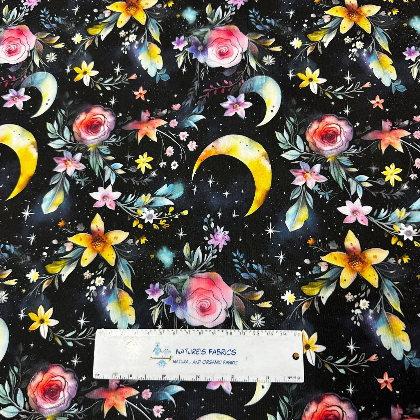 Magic Moon Garden on Scuba Athletic Knit Fabric - Nature's Fabrics