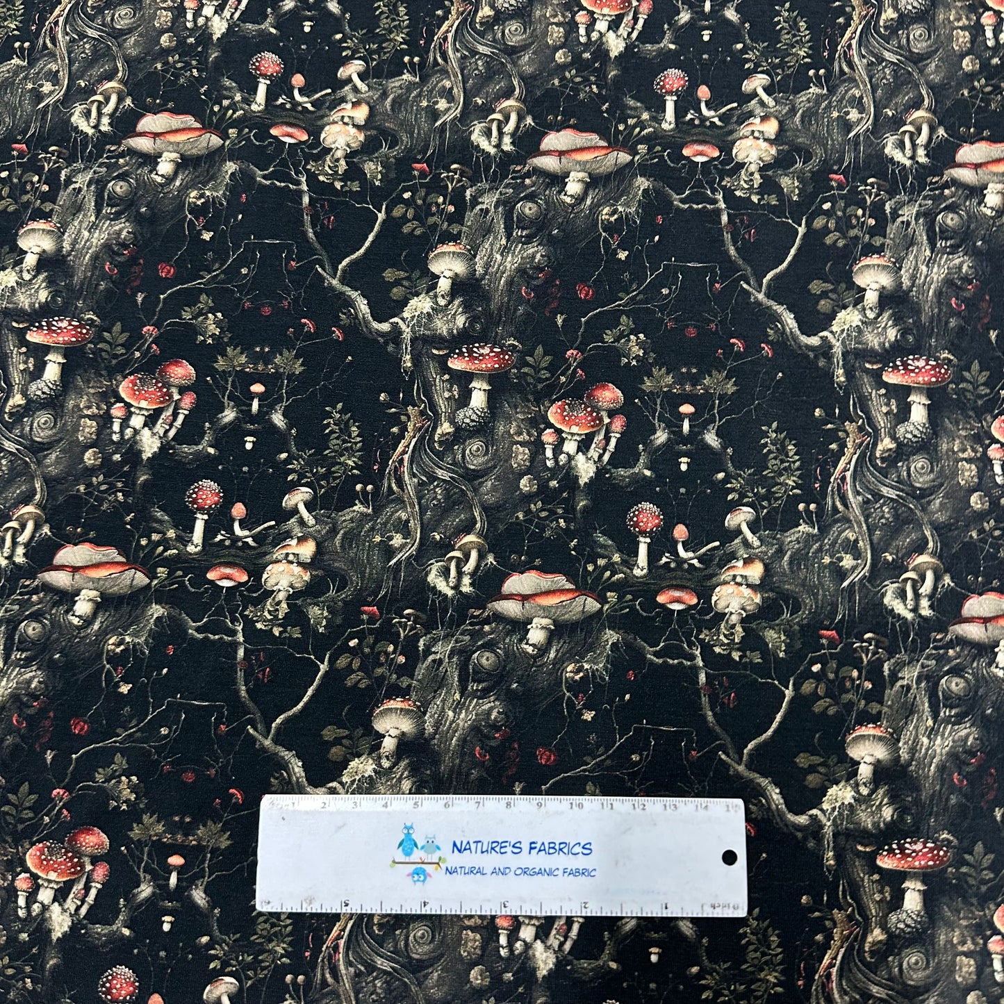 Mushroom Tree on Bamboo/Spandex Jersey Fabric - Nature's Fabrics