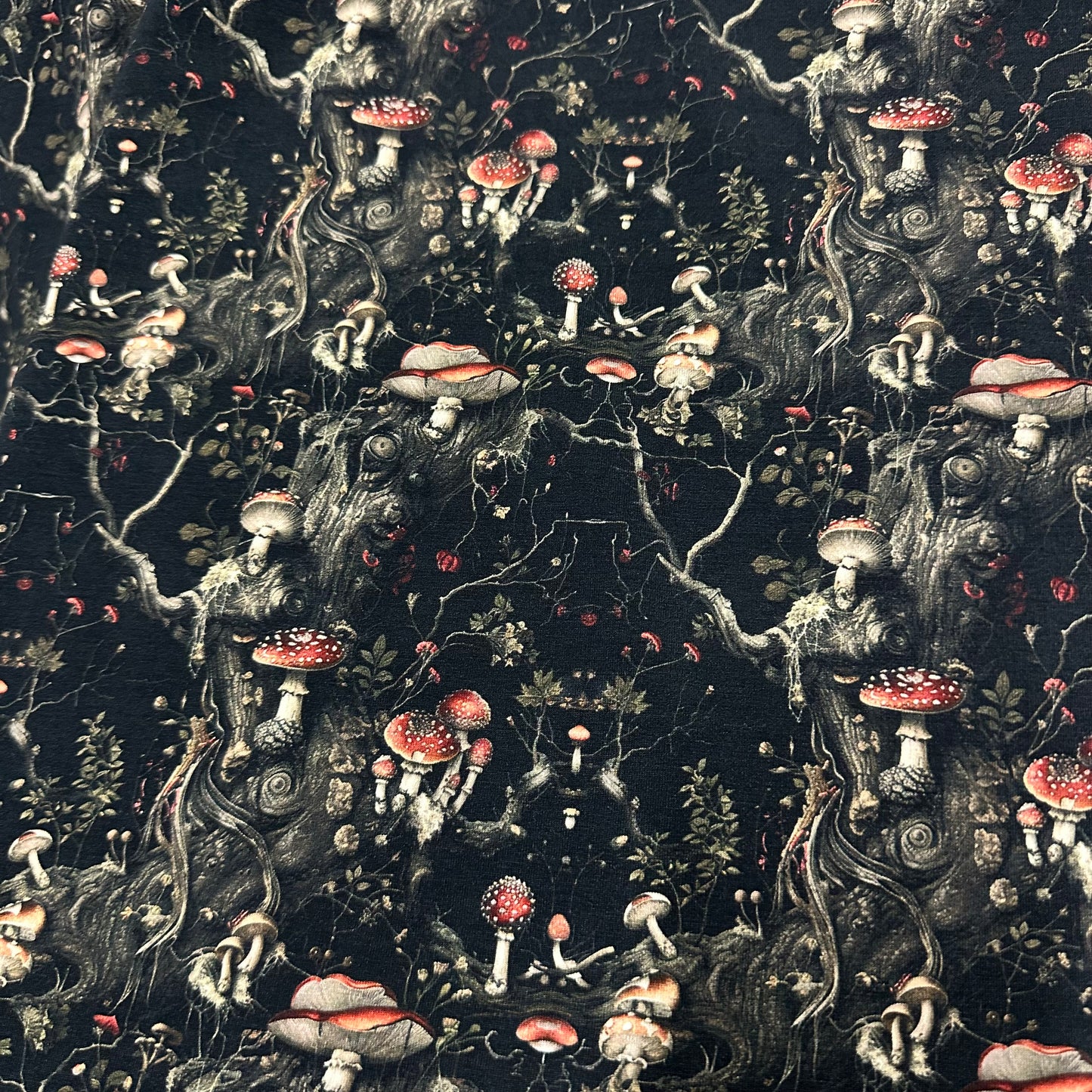 Mushroom Tree on Bamboo/Spandex Jersey Fabric - Nature's Fabrics