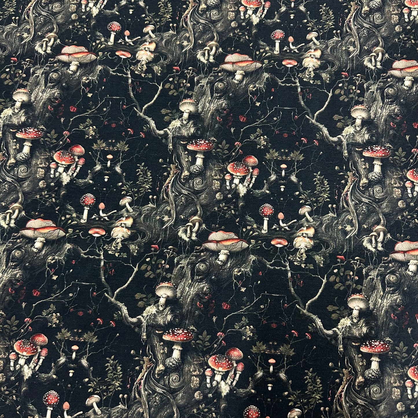 Mushroom Tree on Bamboo/Spandex Jersey Fabric - Nature's Fabrics