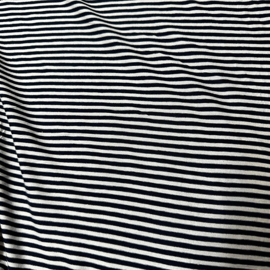 Nature's Fabrics navy blue and white horizontal striped natural fabric.