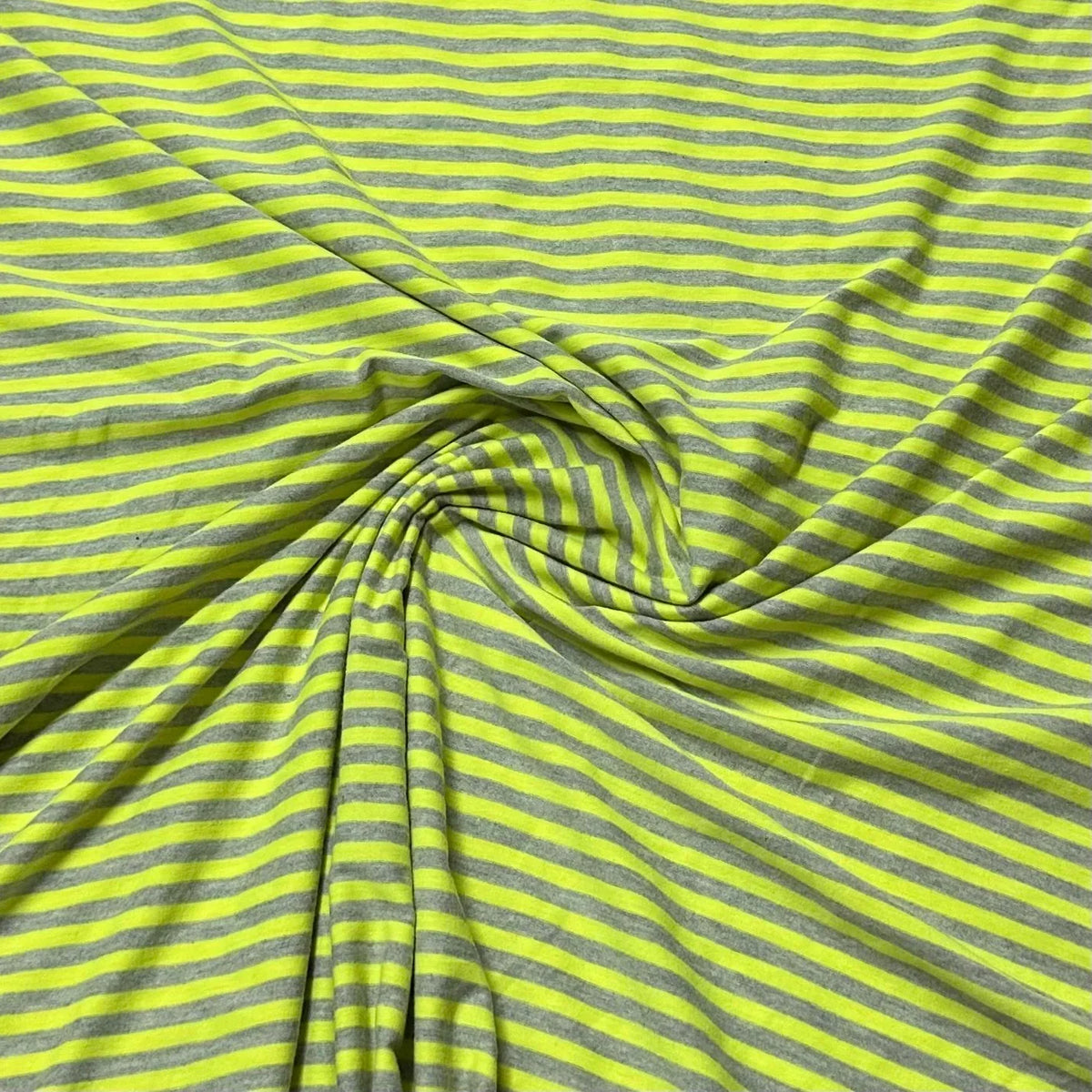 Neon Green and Gray Stripes on Polyester/Spandex Jersey Fabric - Nature's Fabrics