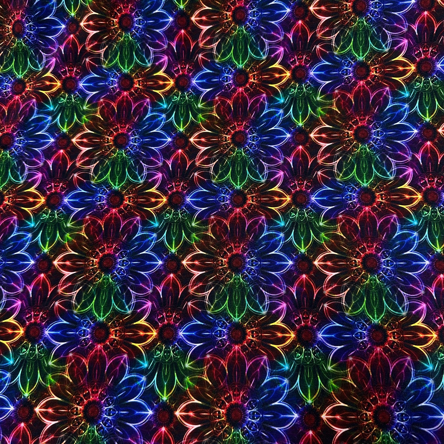 Neon Rainbow Mandalas on Bamboo/Spandex Jersey Fabric - Nature's Fabrics