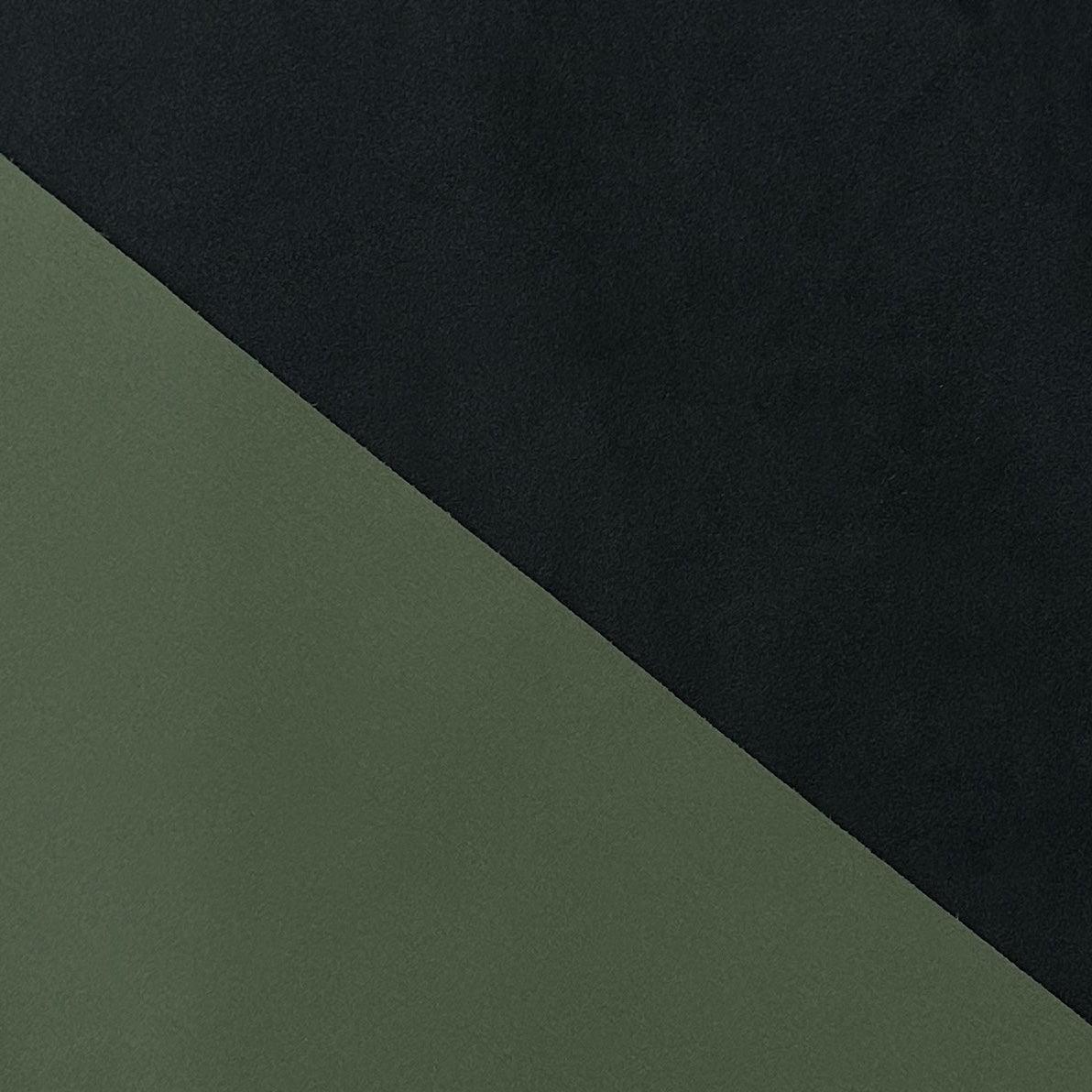 Nature's Fabrics premium textile samples in olive green and charcoal black.