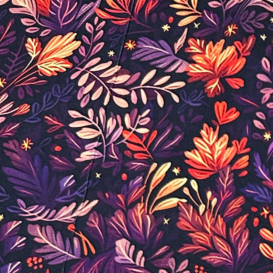 Orange and Purple Fall Vines on Bamboo/Spandex Jersey Fabric - Nature's Fabrics