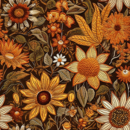 Orange Embroidered Floral on Organic Cotton/Spandex Jersey Fabric - Nature's Fabrics